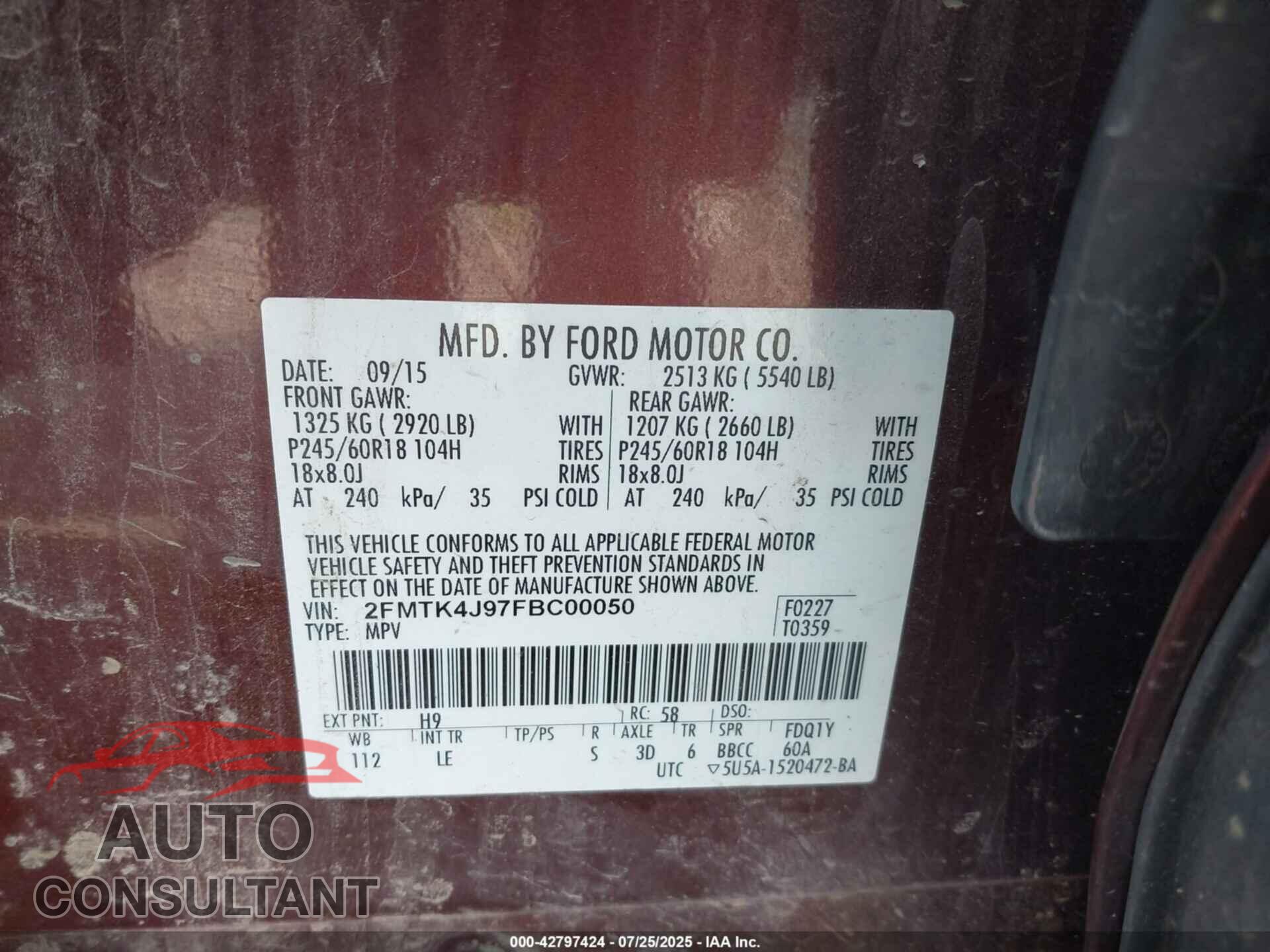 FORD EDGE 2015 - 2FMTK4J97FBC00050