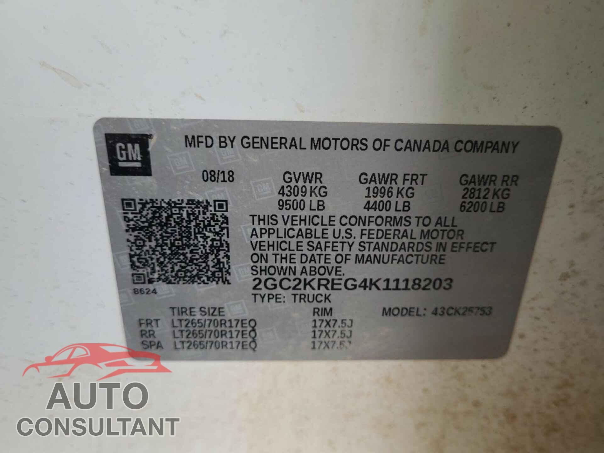 CHEVROLET SILVERADO 2019 - 2GC2KREG4K1118203
