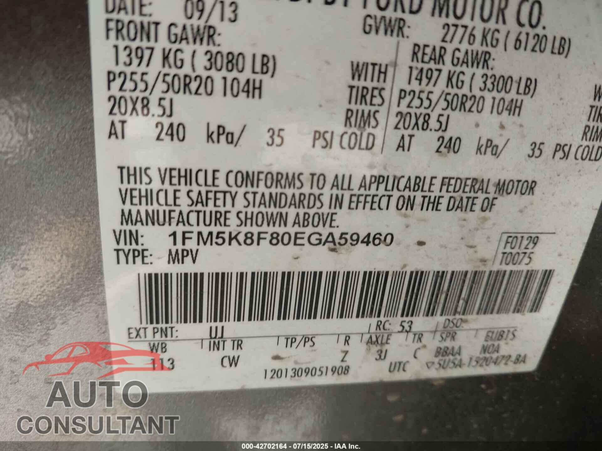 FORD EXPLORER 2014 - 1FM5K8F80EGA59460