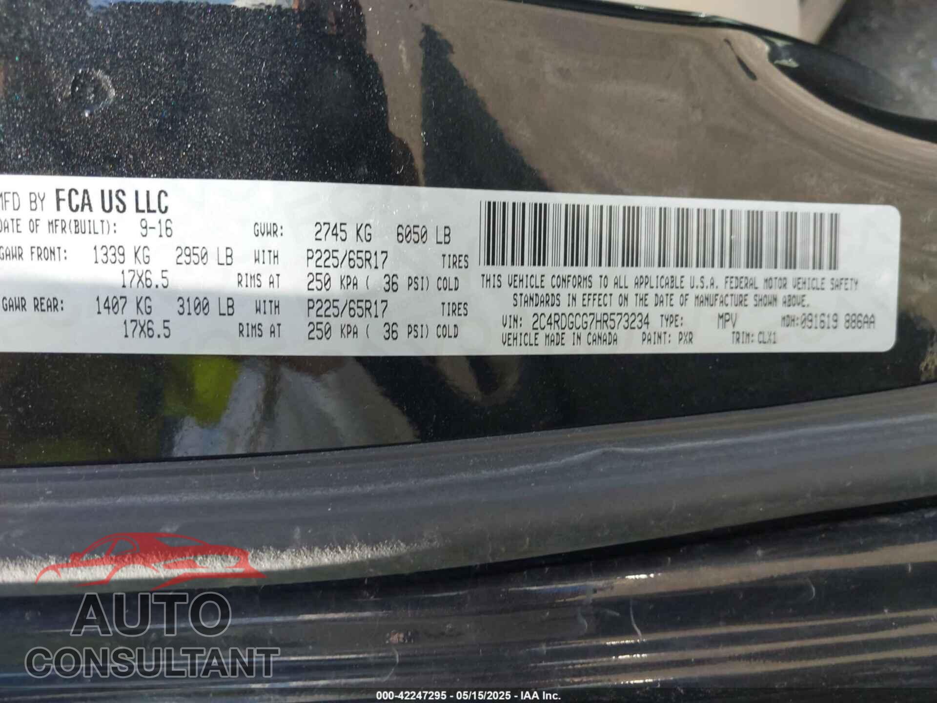 DODGE GRAND CARAVAN 2017 - 2C4RDGCG7HR573234