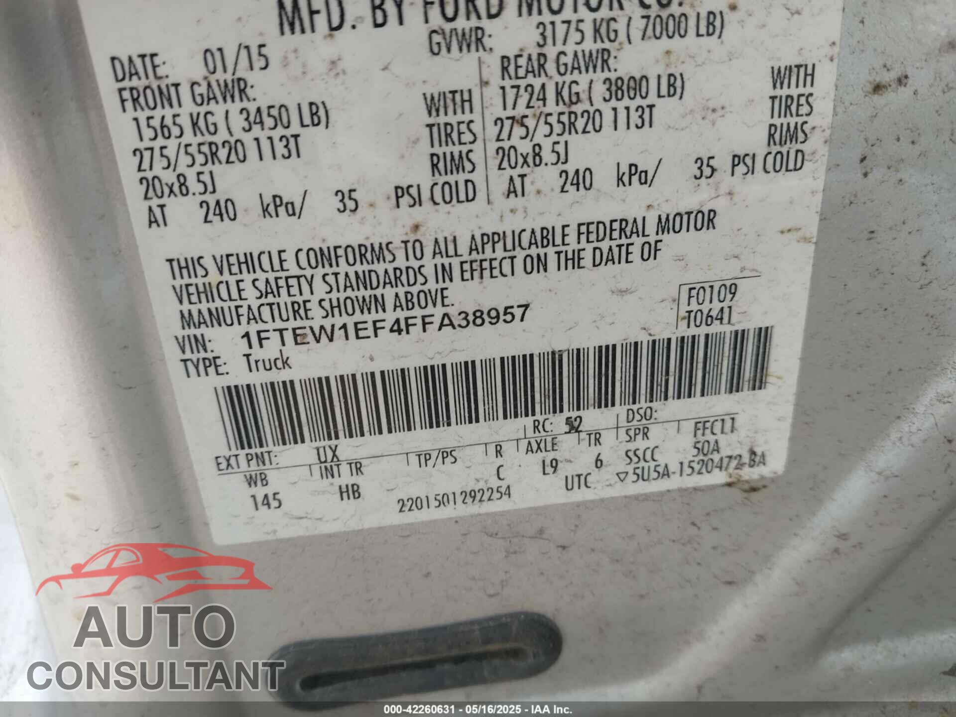 FORD F-150 2015 - 1FTEW1EF4FFA38957