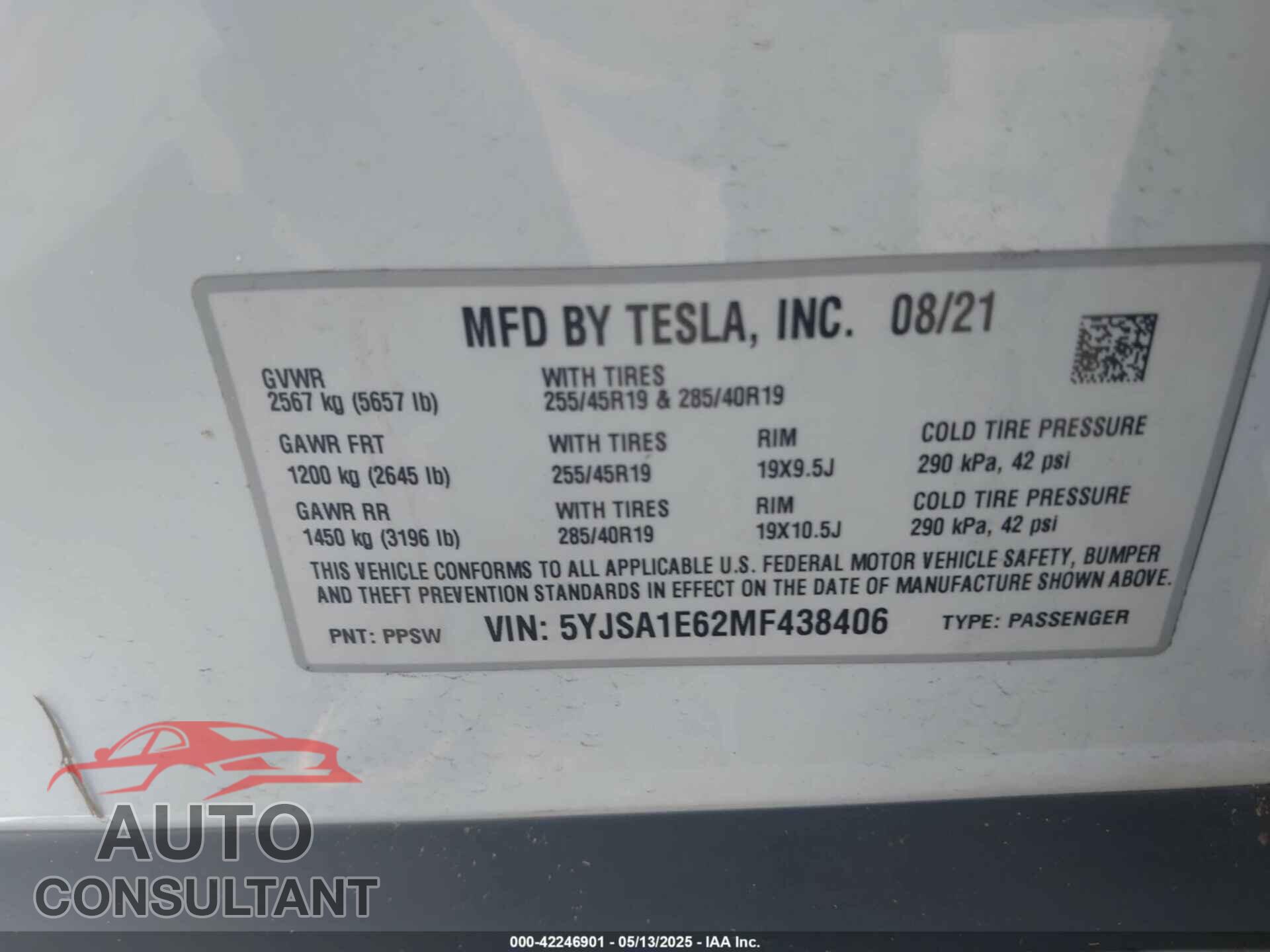 TESLA MODEL S 2021 - 5YJSA1E62MF438406