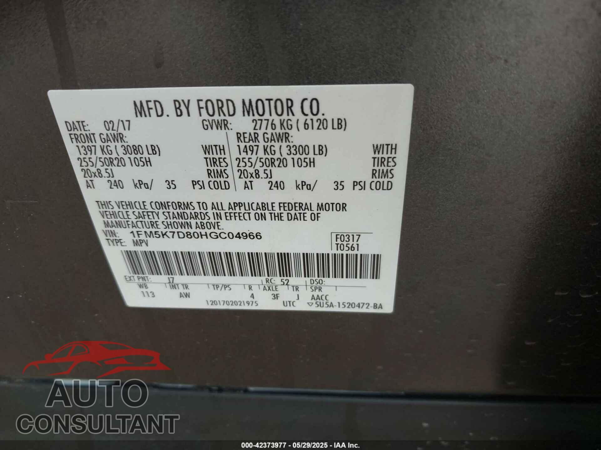 FORD EXPLORER 2017 - 1FM5K7D80HGC04966