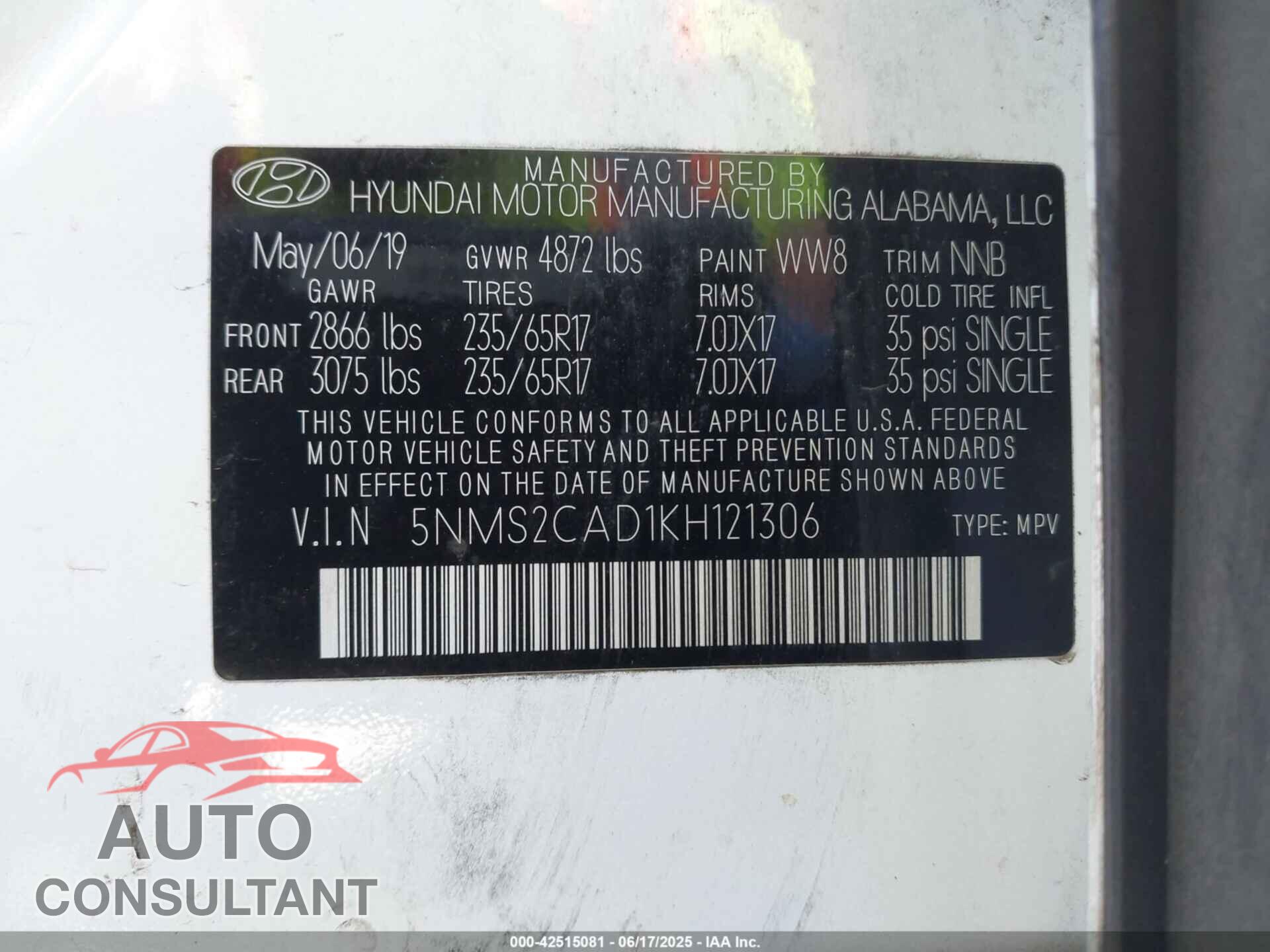 HYUNDAI SANTA FE 2019 - 5NMS2CAD1KH121306