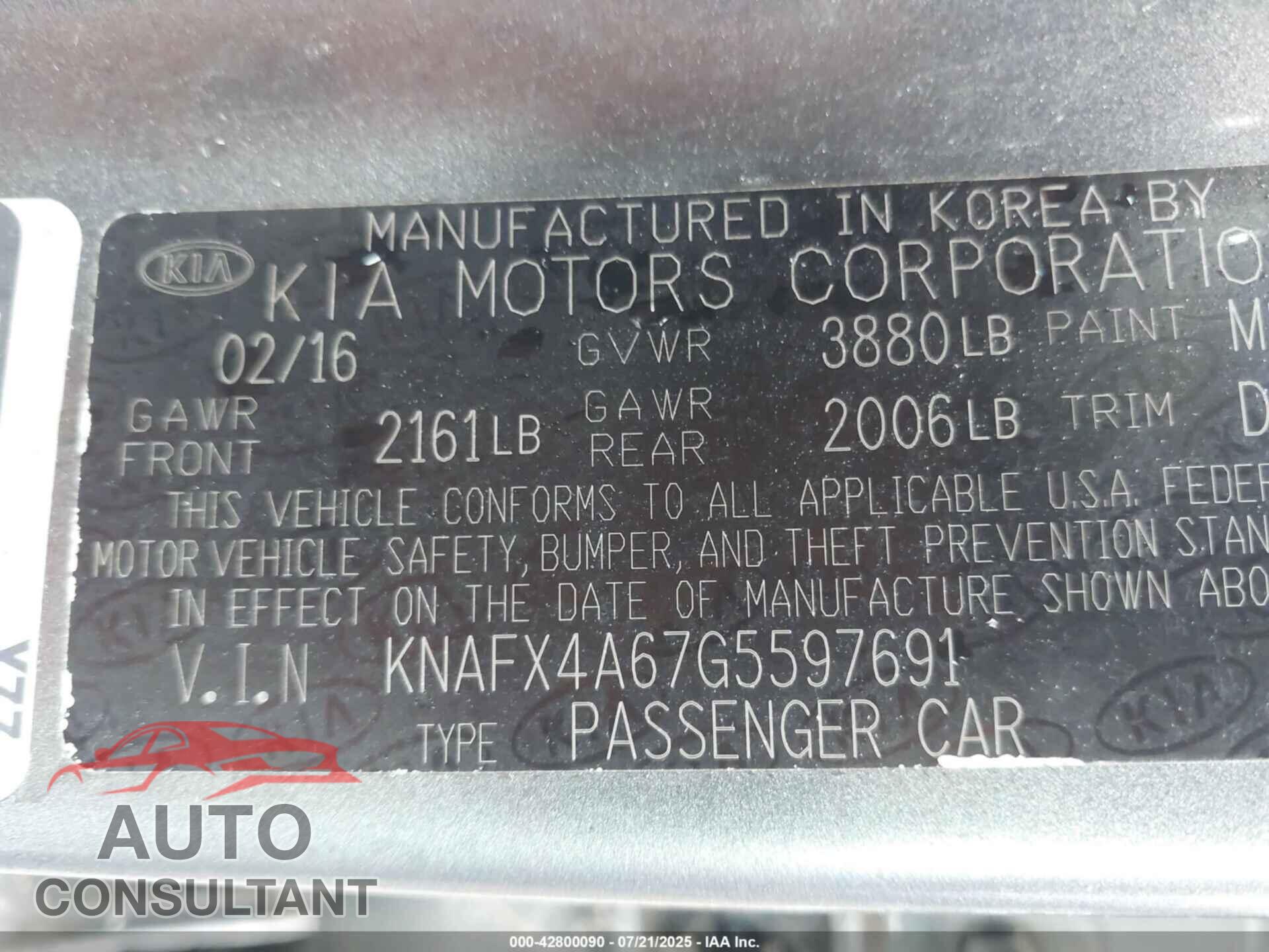 KIA FORTE 2016 - KNAFX4A67G5597691