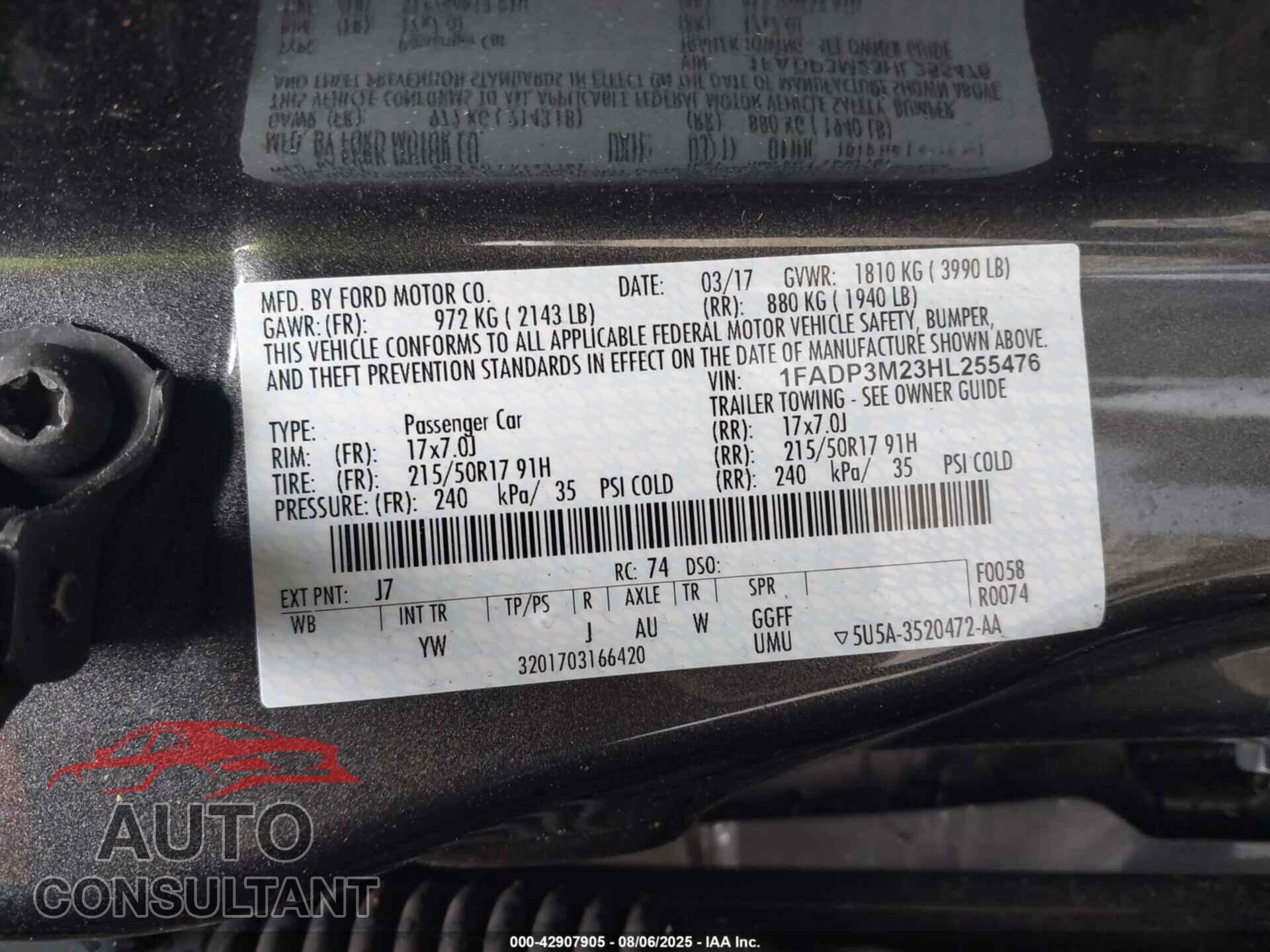 FORD FOCUS 2017 - 1FADP3M23HL255476