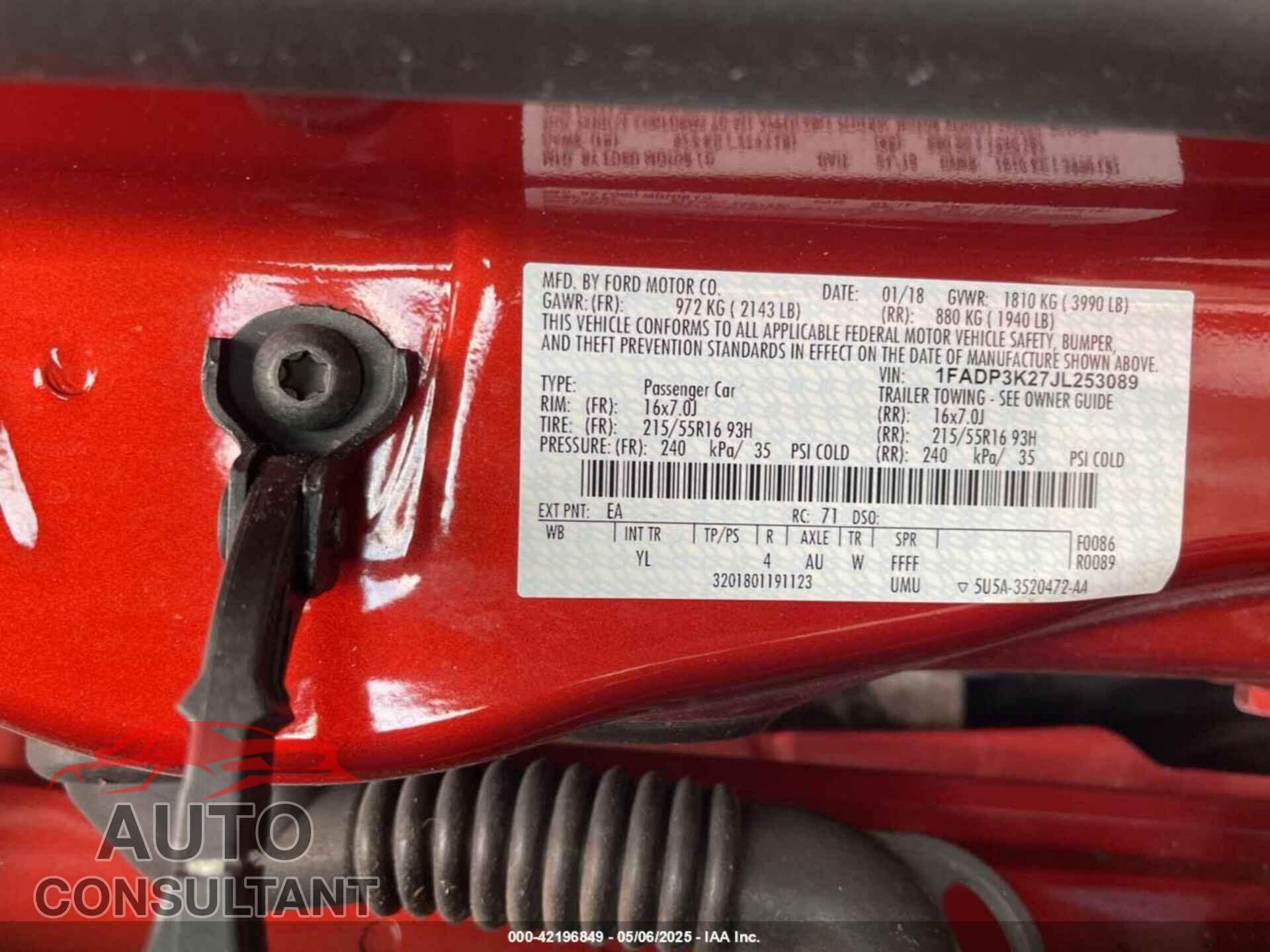 FORD FOCUS 2018 - 1FADP3K27JL253089