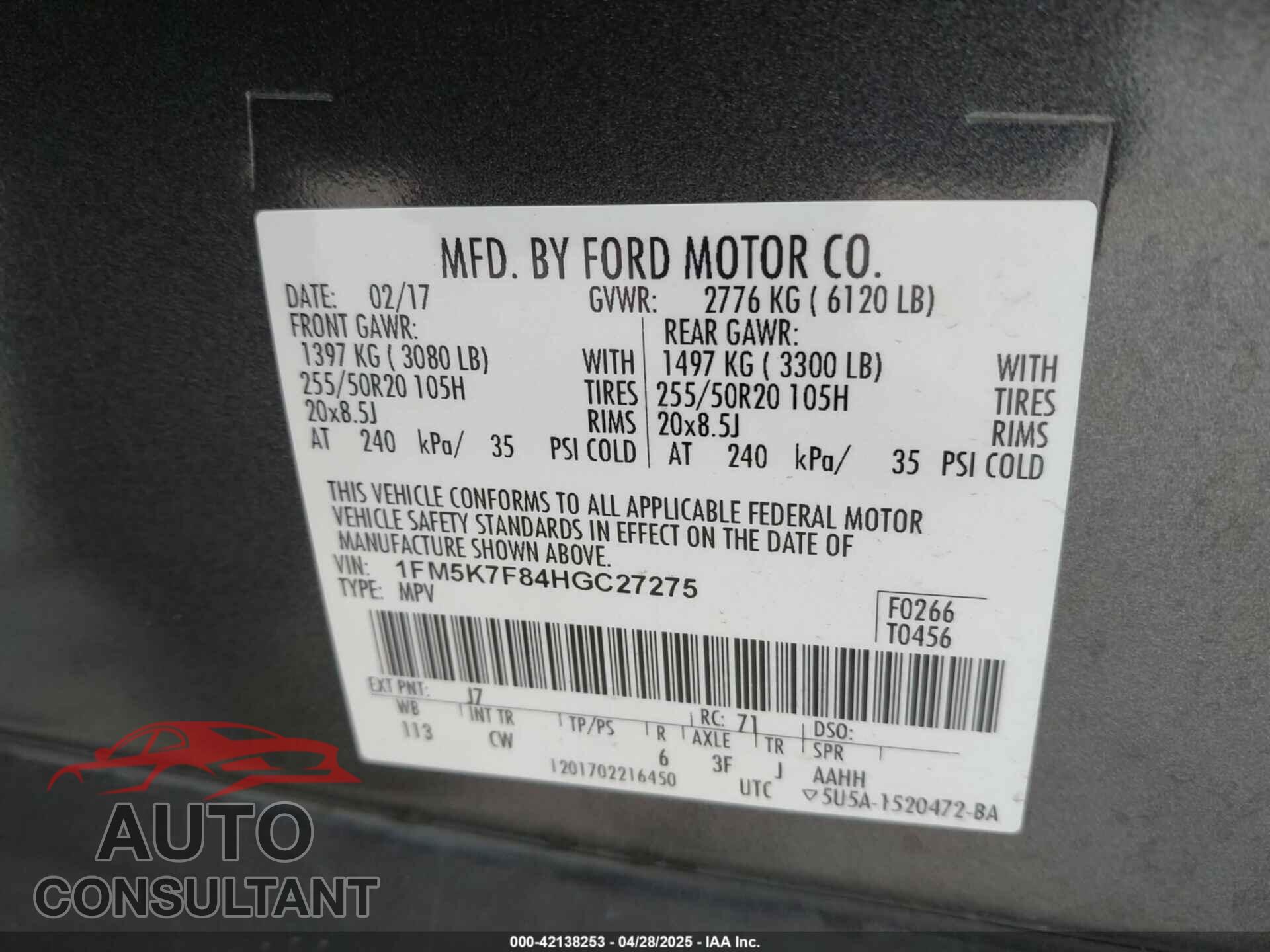 FORD EXPLORER 2017 - 1FM5K7F84HGC27275