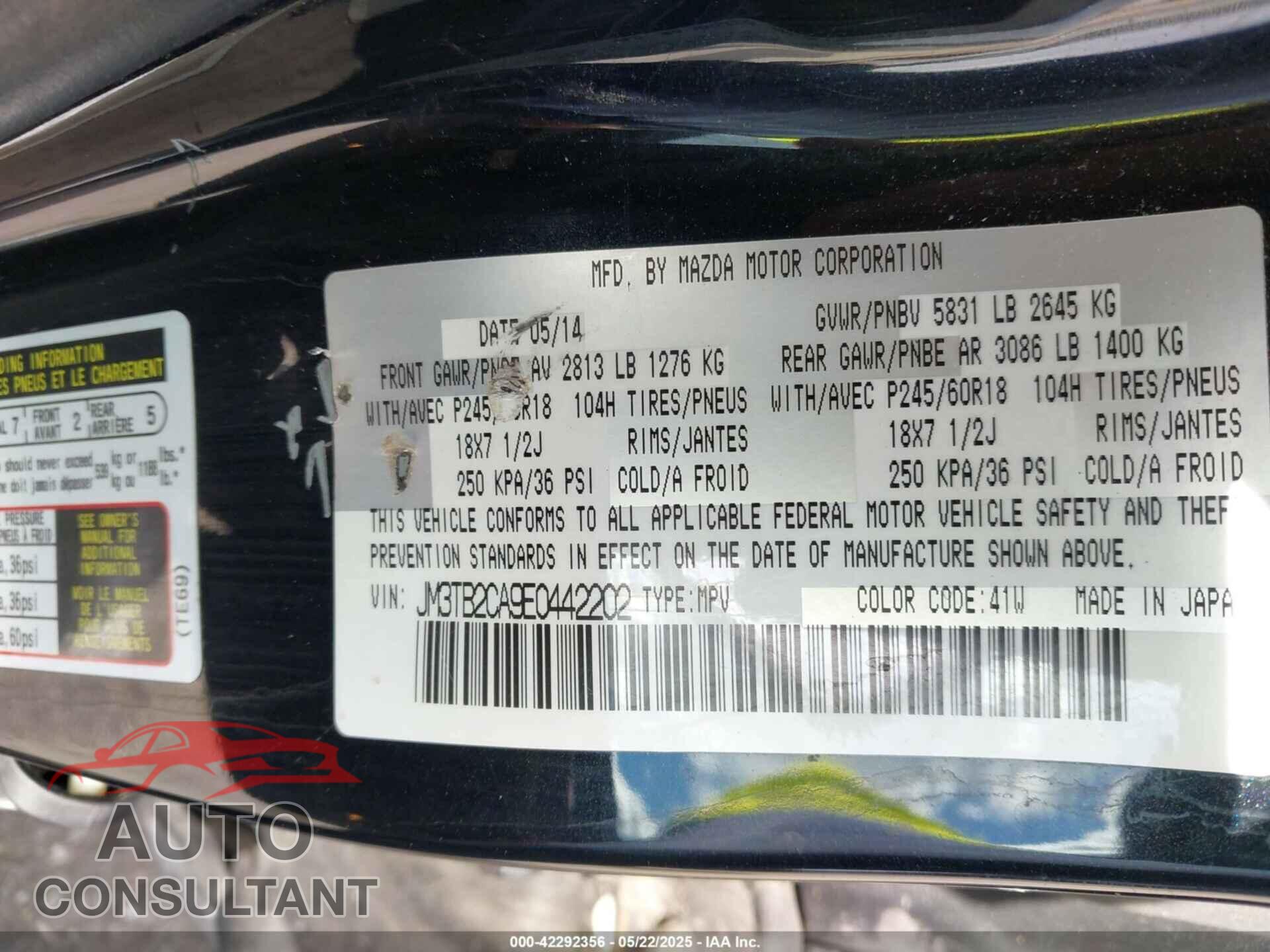 MAZDA CX-9 2014 - JM3TB2CA9E0442202