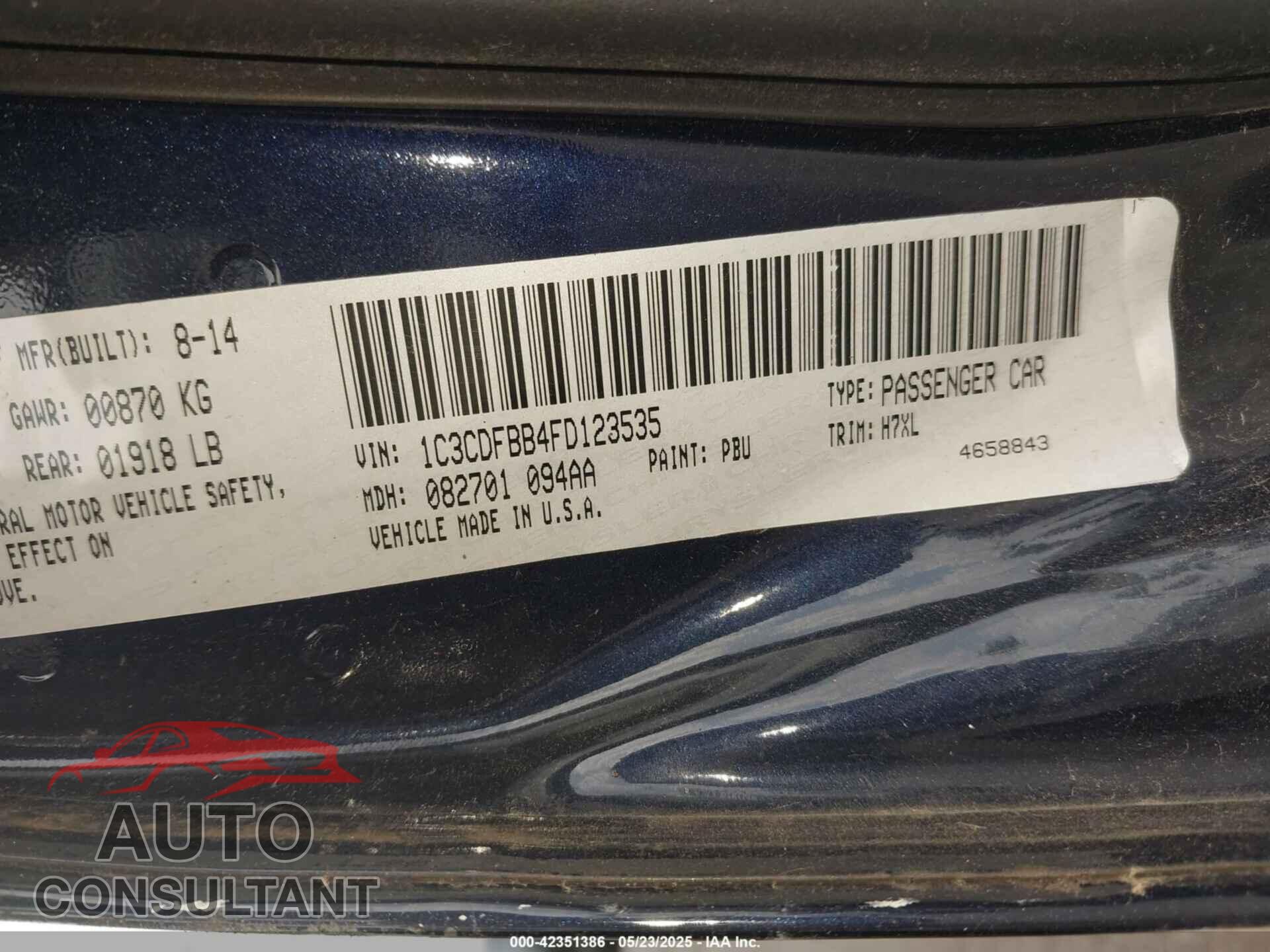 DODGE DART 2015 - 1C3CDFBB4FD123535