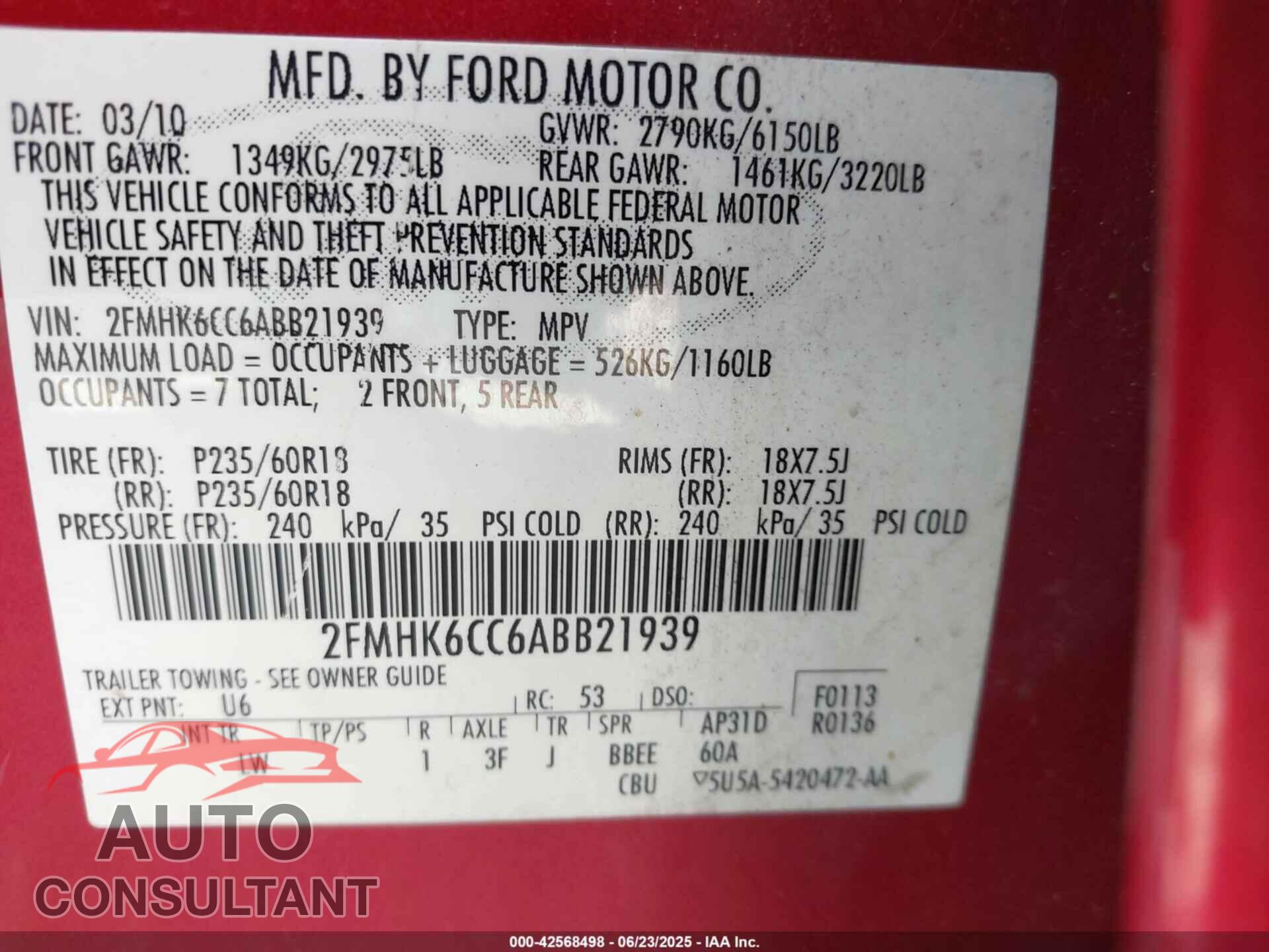 FORD FLEX 2010 - 2FMHK6CC6ABB21939