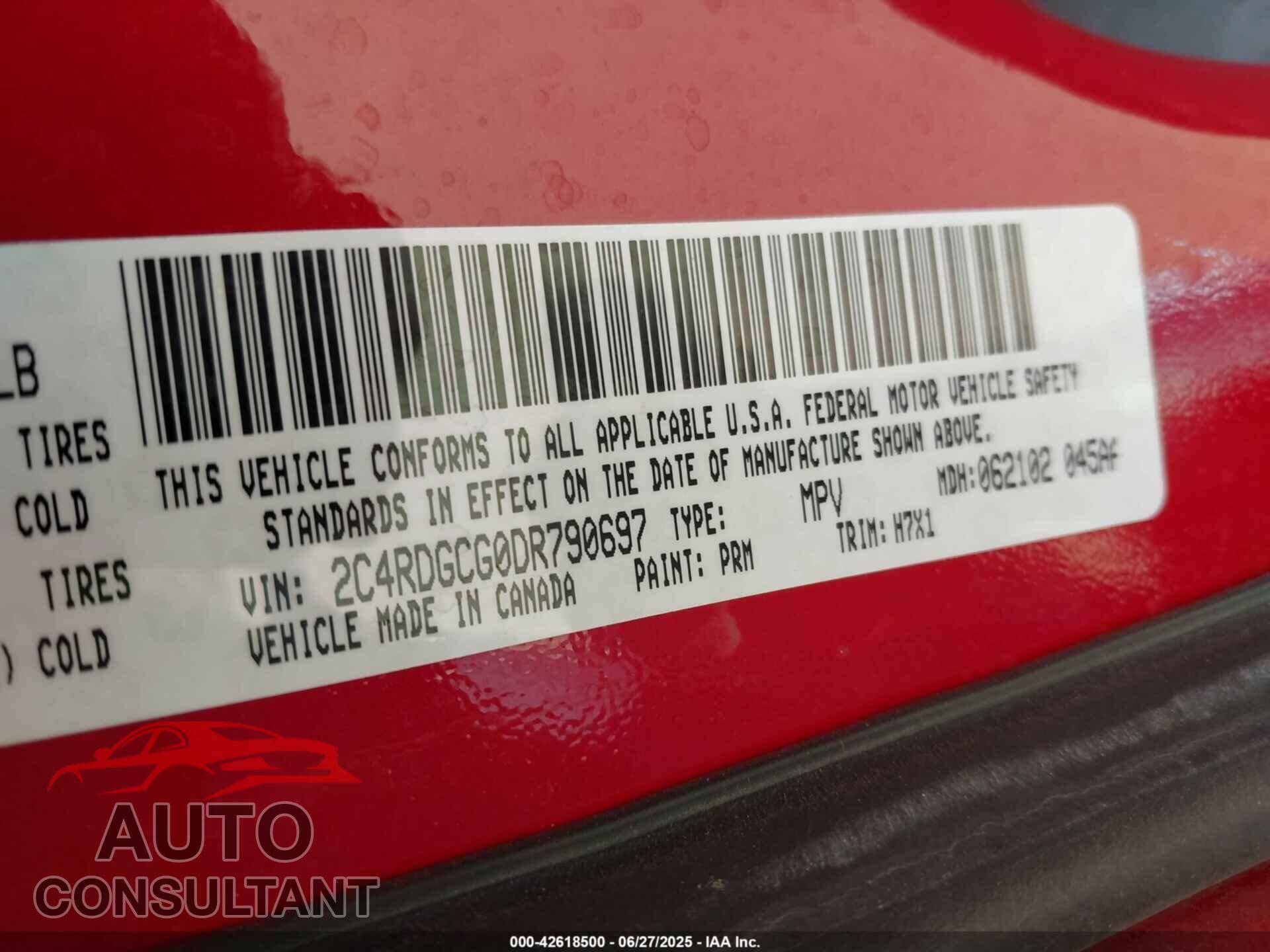 DODGE GRAND CARAVAN 2013 - 2C4RDGCG0DR790697