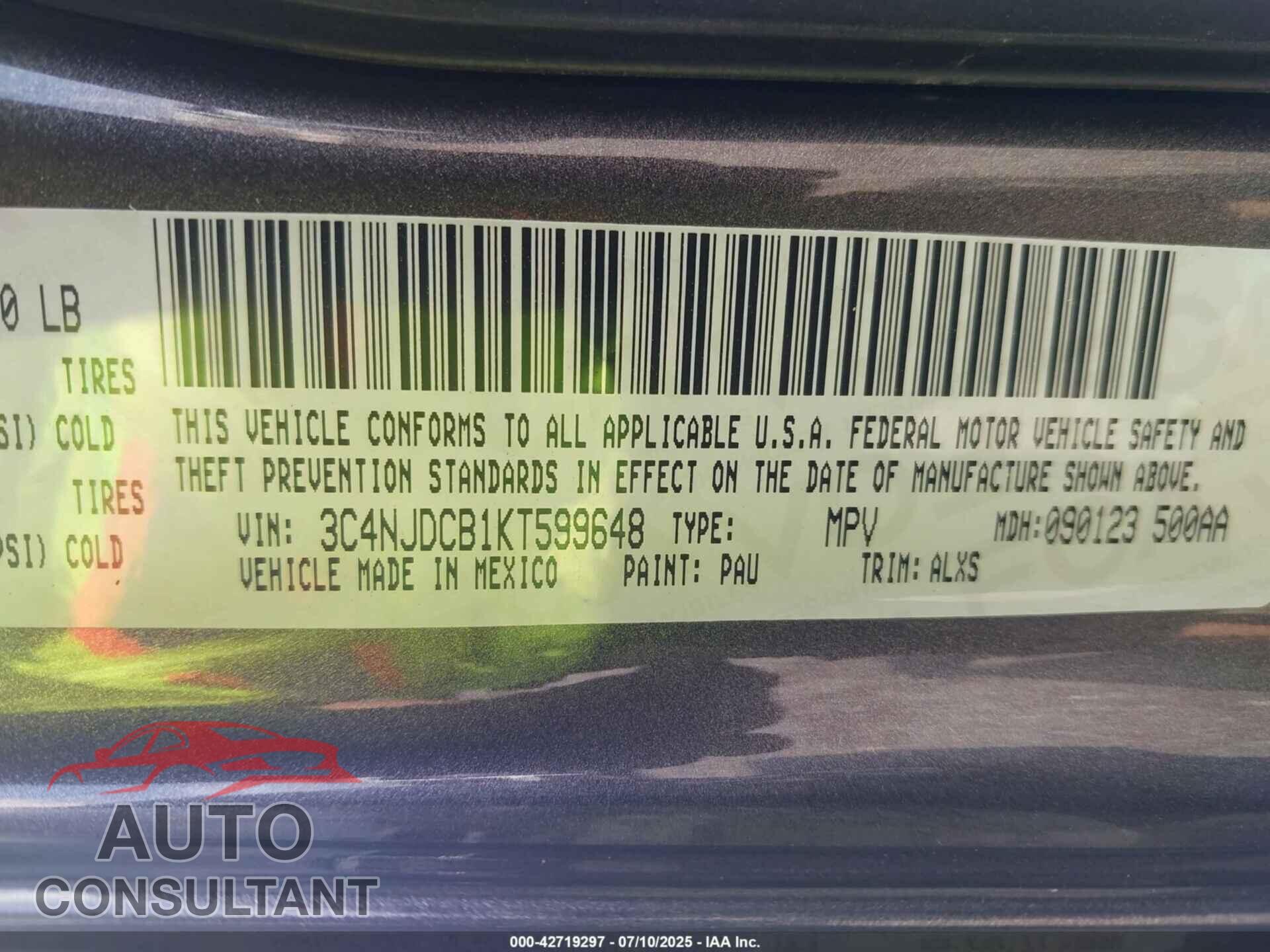 JEEP COMPASS 2019 - 3C4NJDCB1KT599648