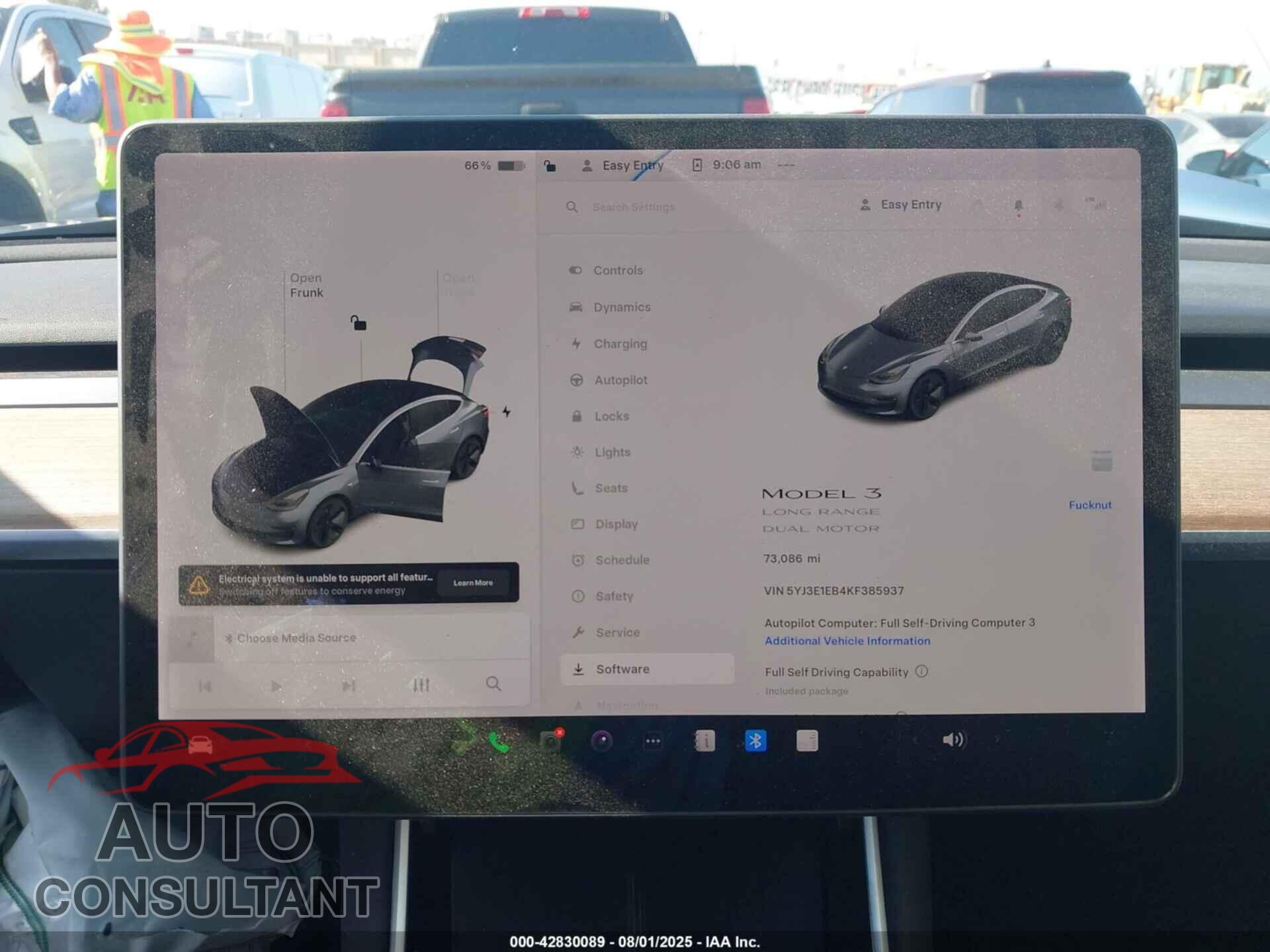 TESLA MODEL 3 2019 - 5YJ3E1EB4KF385937