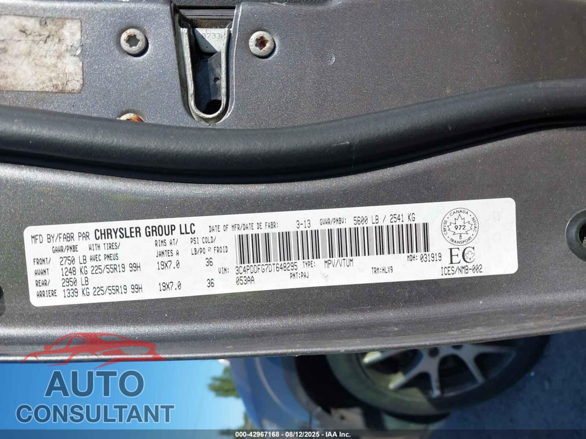 DODGE JOURNEY 2013 - 3C4PDDFG7DT648295