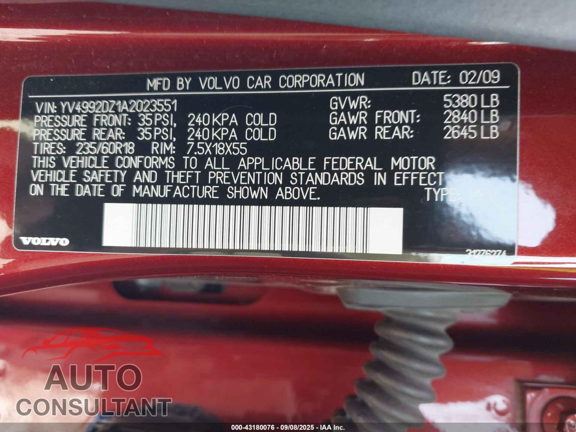 VOLVO XC60 2010 - YV4992DZ1A2023551