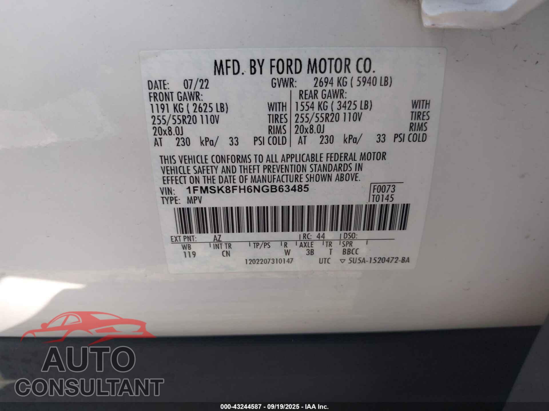 FORD EXPLORER 2022 - 1FMSK8FH6NGB63485