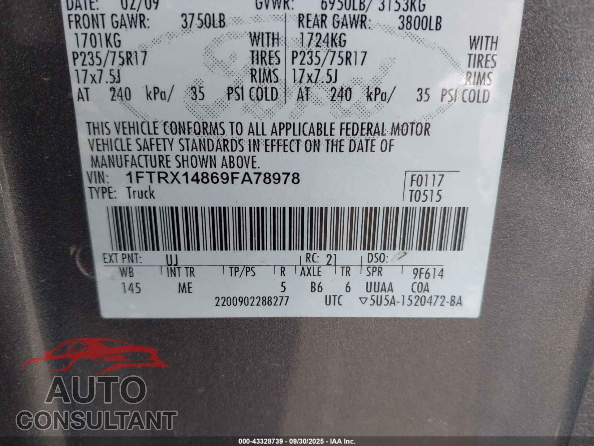 FORD F-150 2009 - 1FTRX14869FA78978
