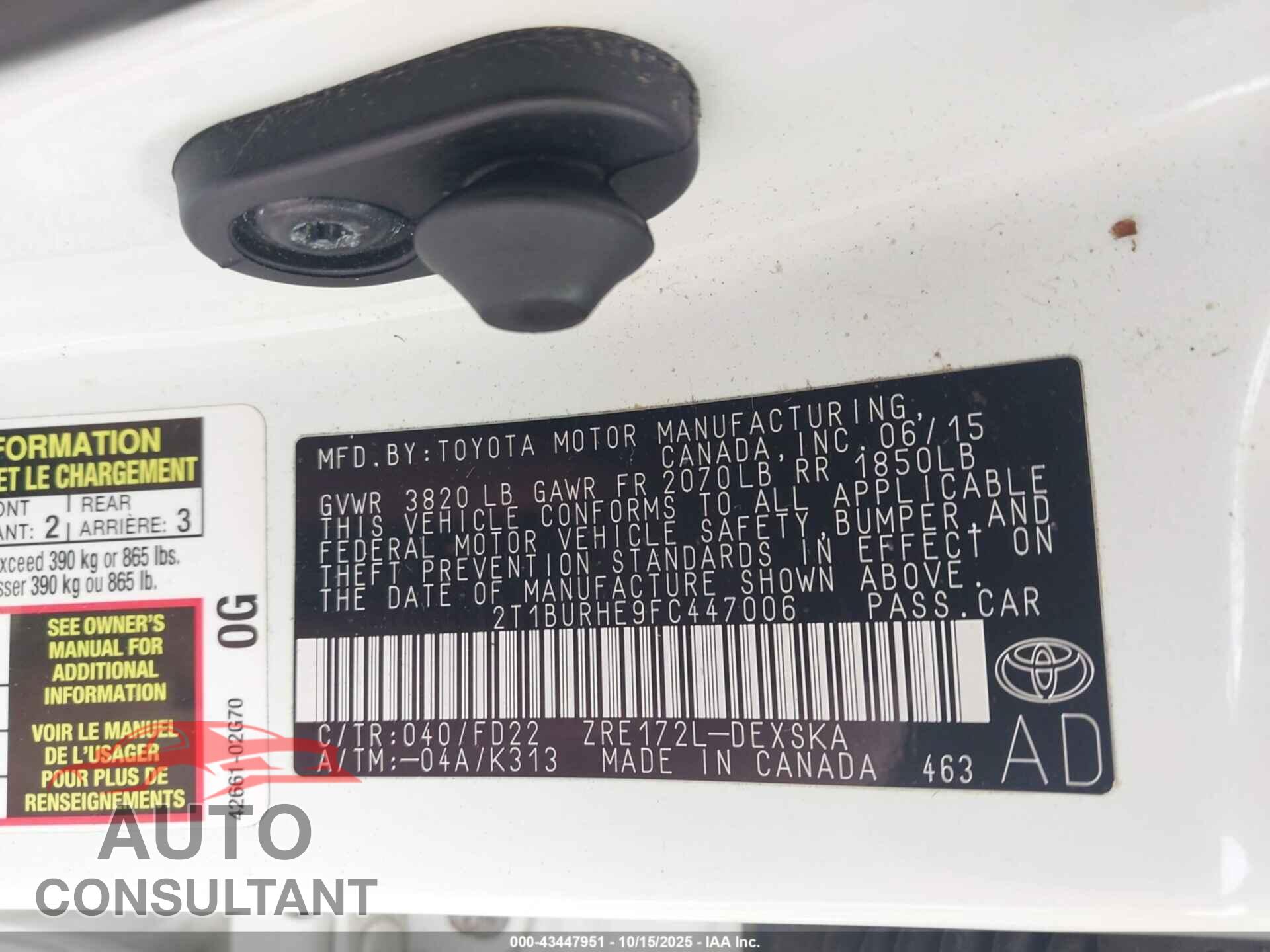 TOYOTA COROLLA 2015 - 2T1BURHE9FC447006