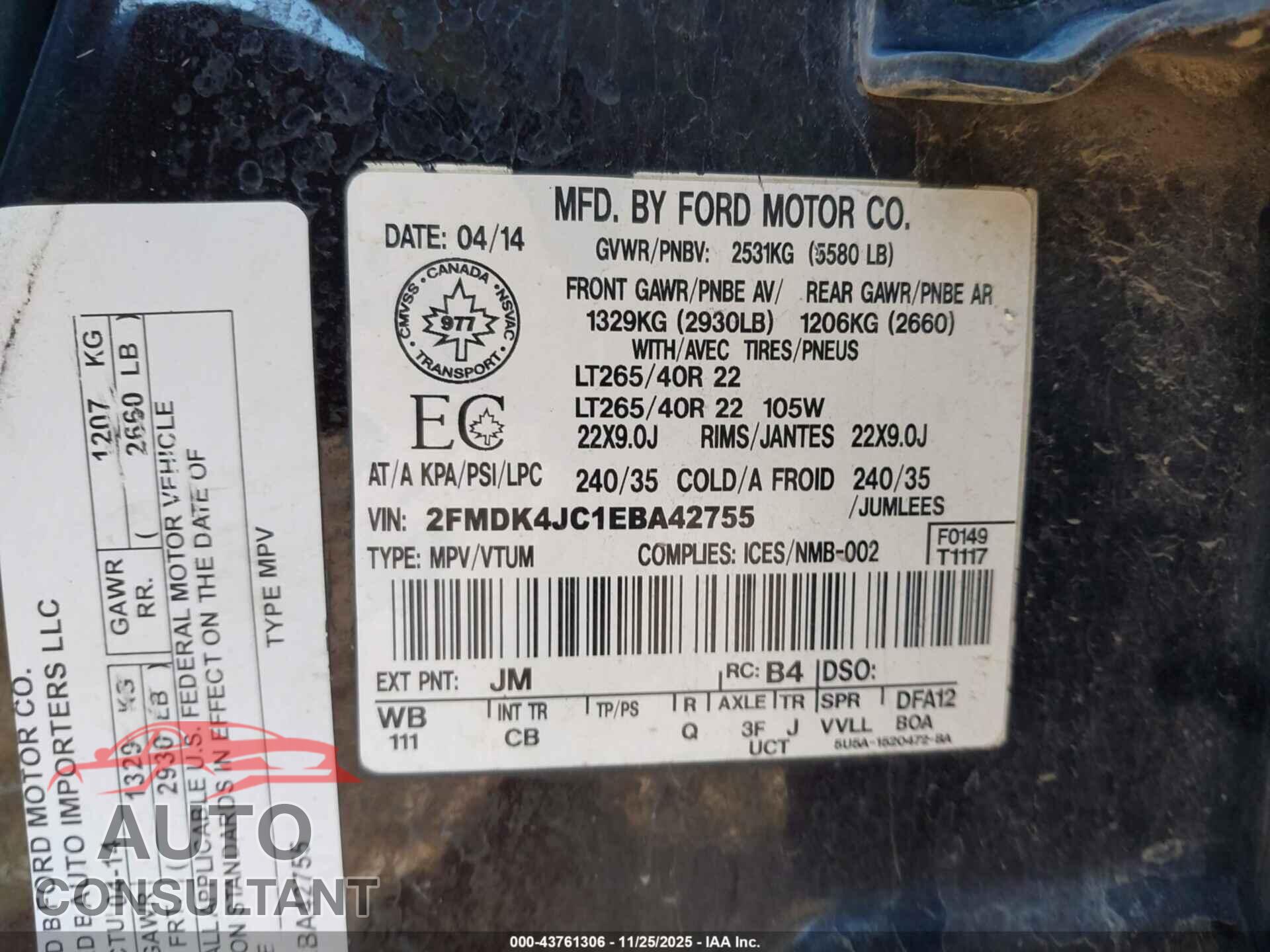 FORD EDGE 2014 - 2FMDK4JC1EBA42755