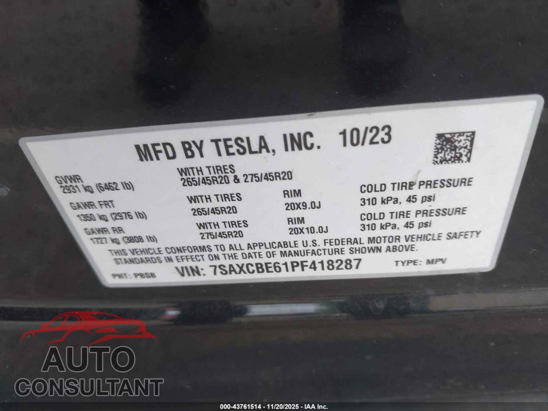TESLA MODEL X 2023 - 7SAXCBE61PF418287