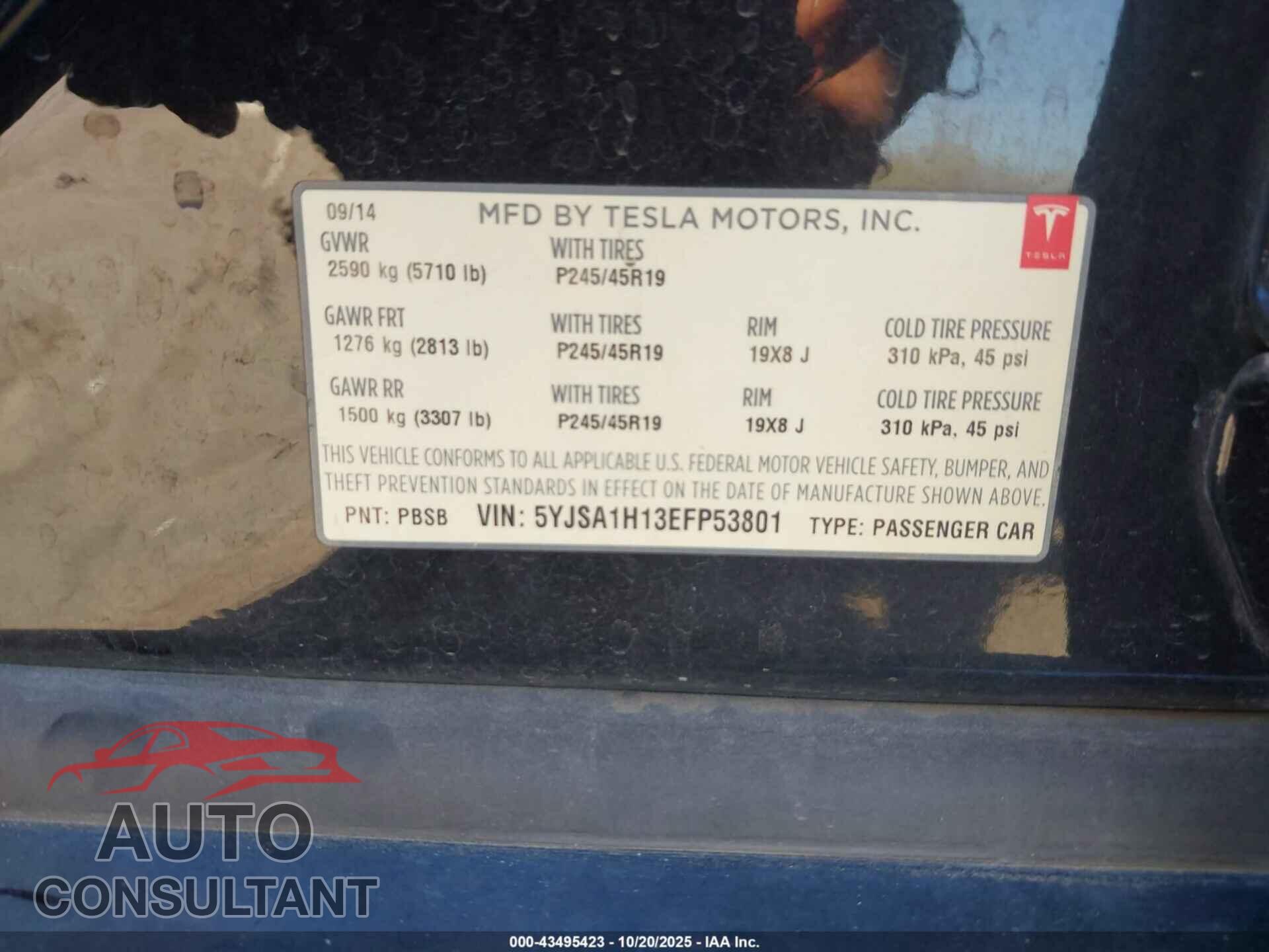 TESLA MODEL S 2014 - 5YJSA1H13EFP53801