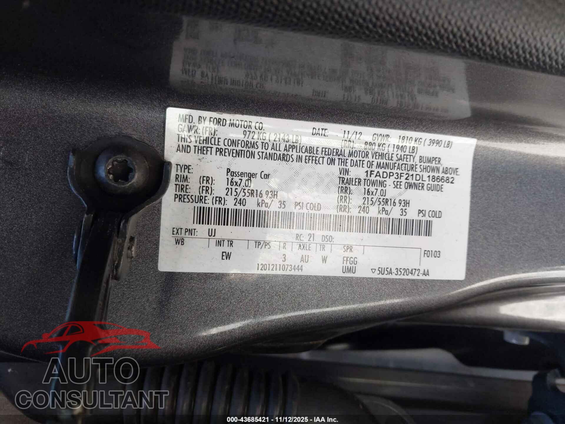 FORD FOCUS 2013 - 1FADP3F21DL186682