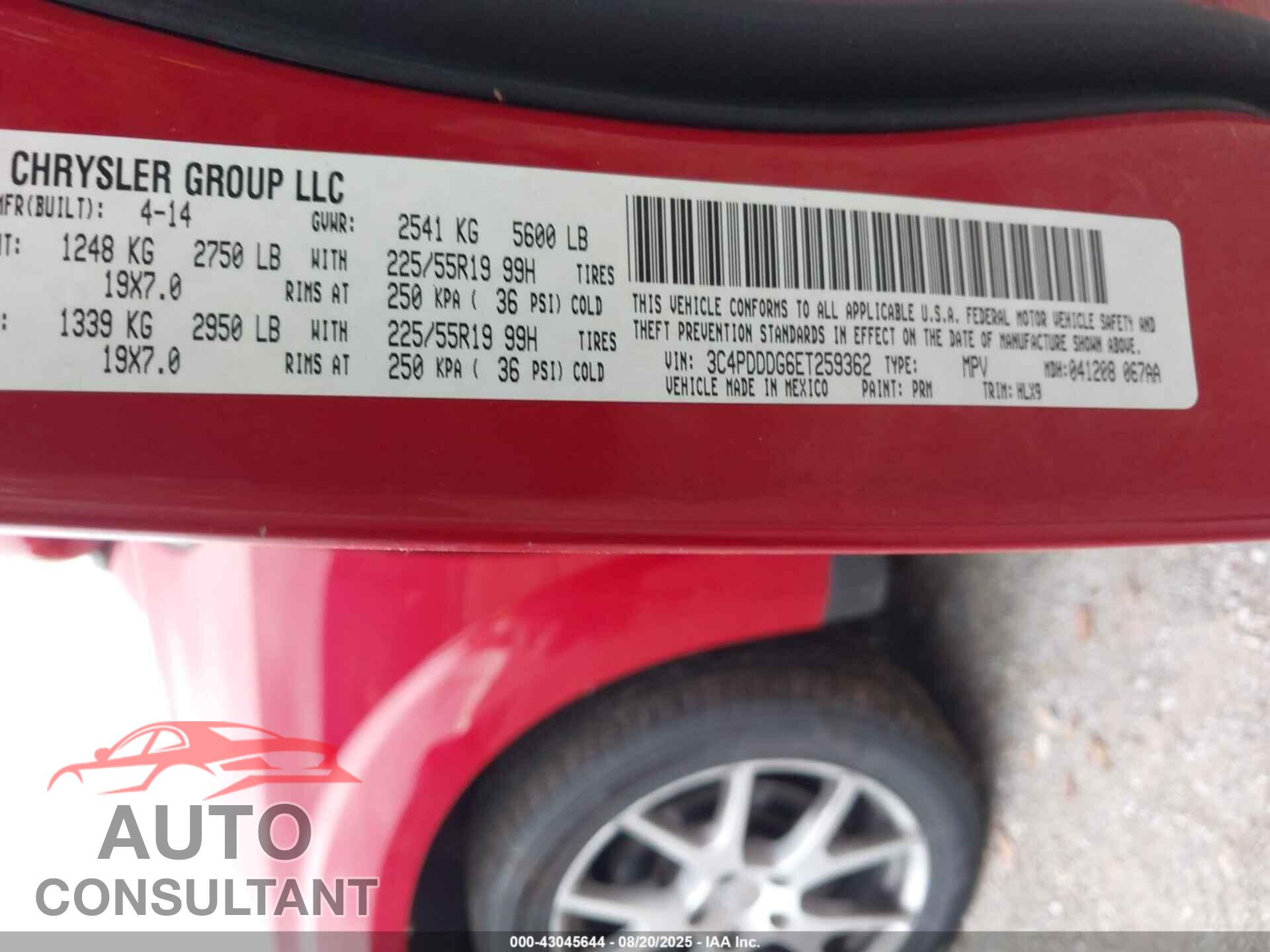 DODGE JOURNEY 2014 - 3C4PDDDG6ET259362