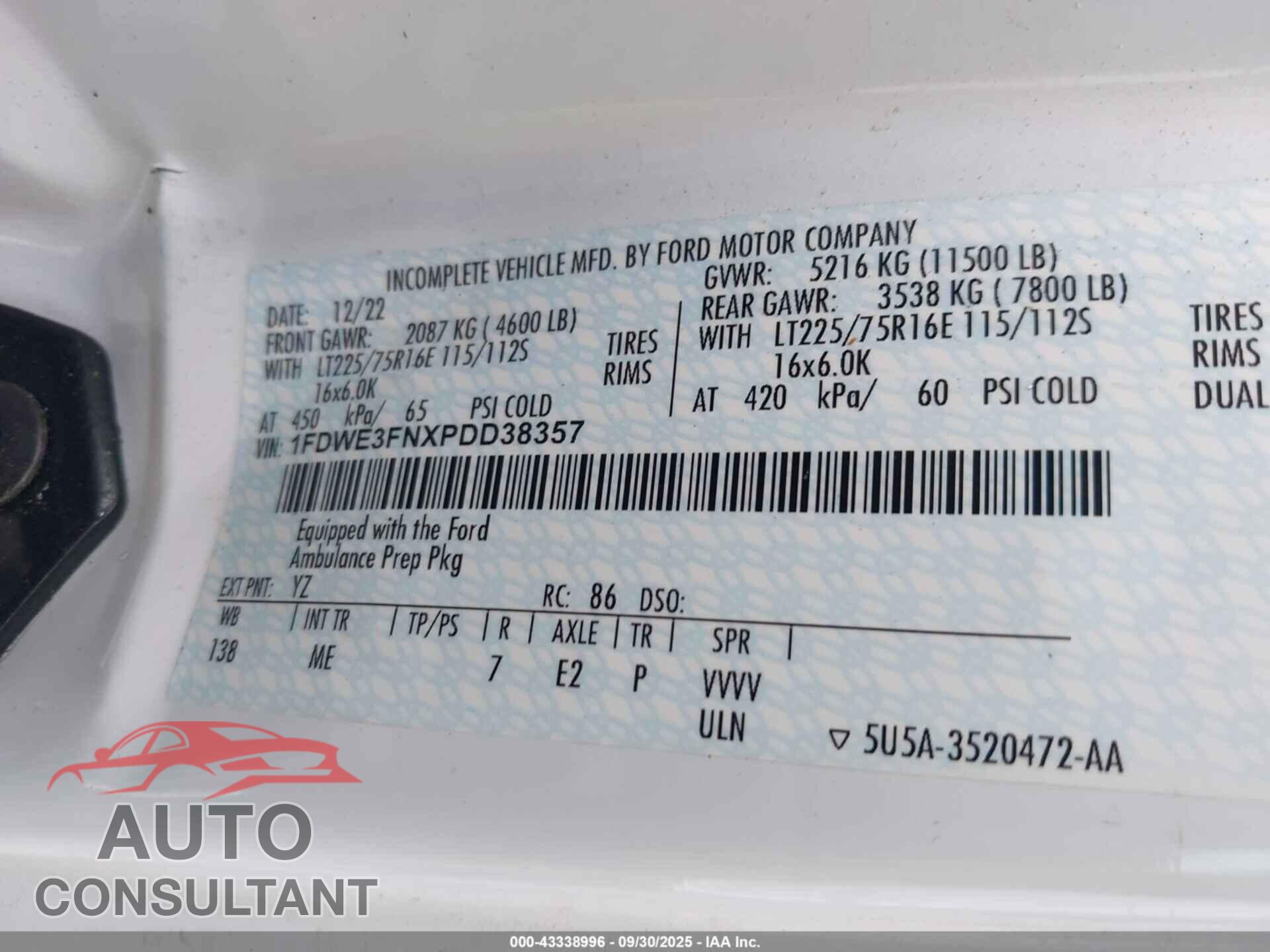 FORD E-350 CUTAWAY 2023 - 1FDWE3FNXPDD38357
