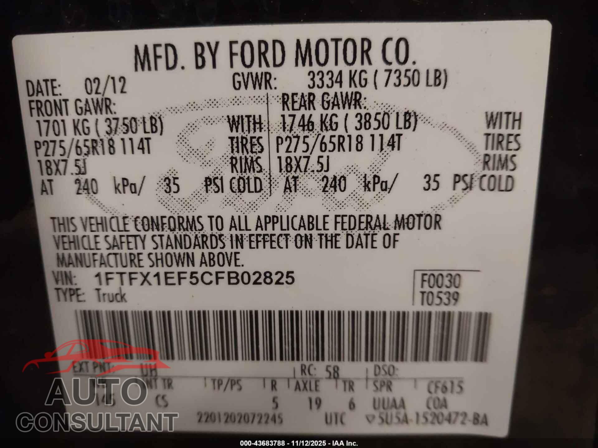 FORD F-150 2012 - 1FTFX1EF5CFB02825