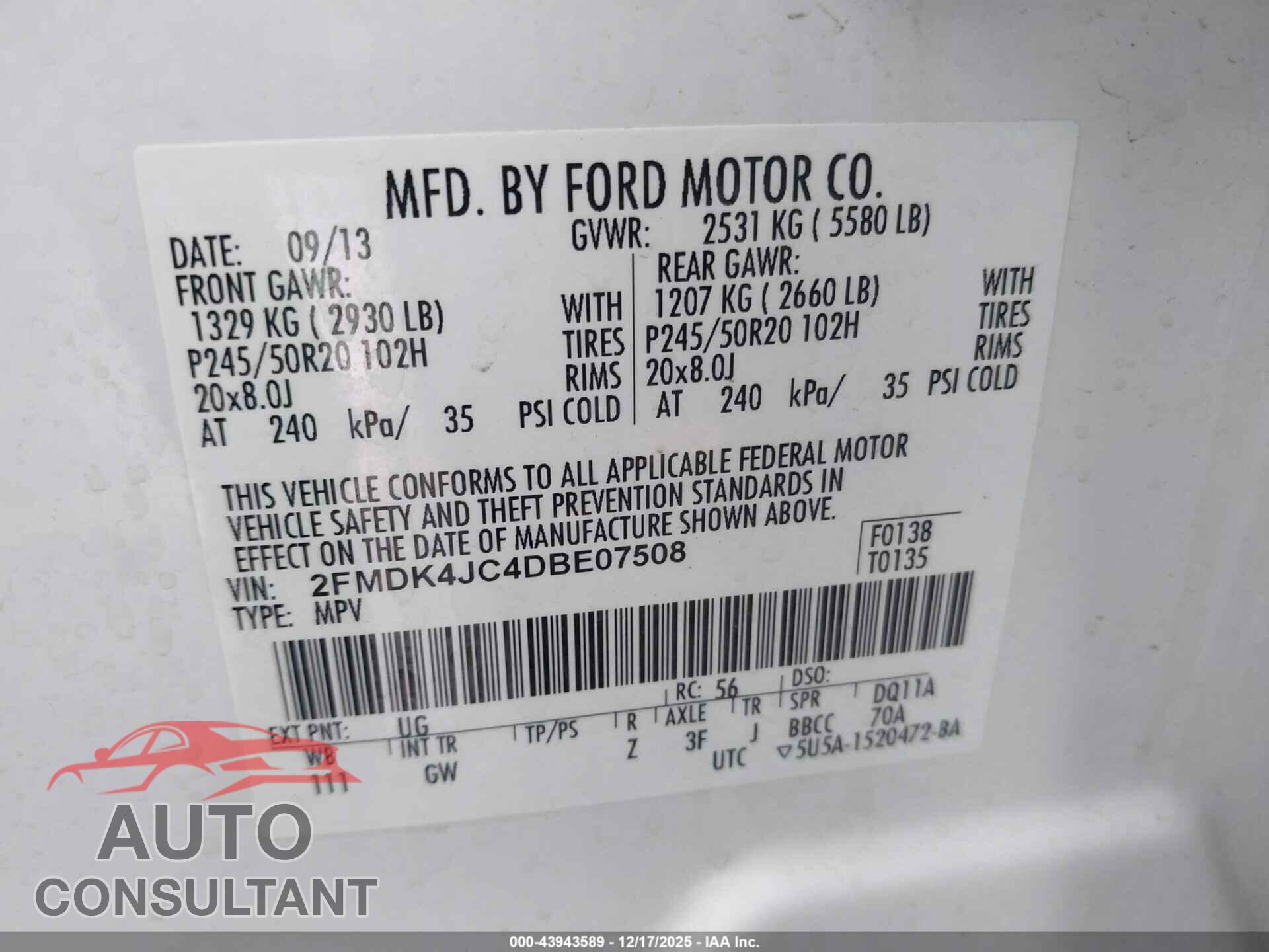 FORD EDGE 2013 - 2FMDK4JC4DBE07508