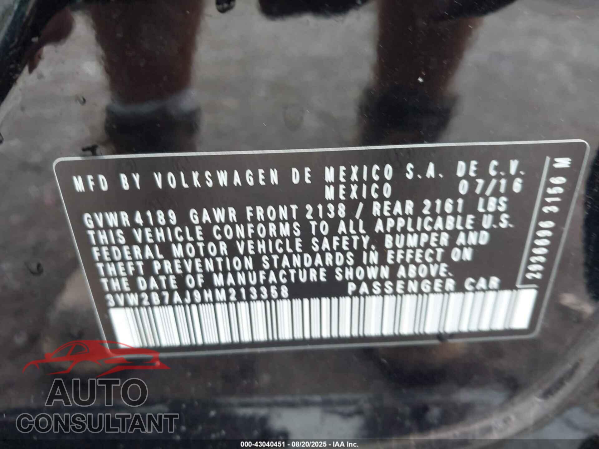 VOLKSWAGEN JETTA 2017 - 3VW2B7AJ9HM213358