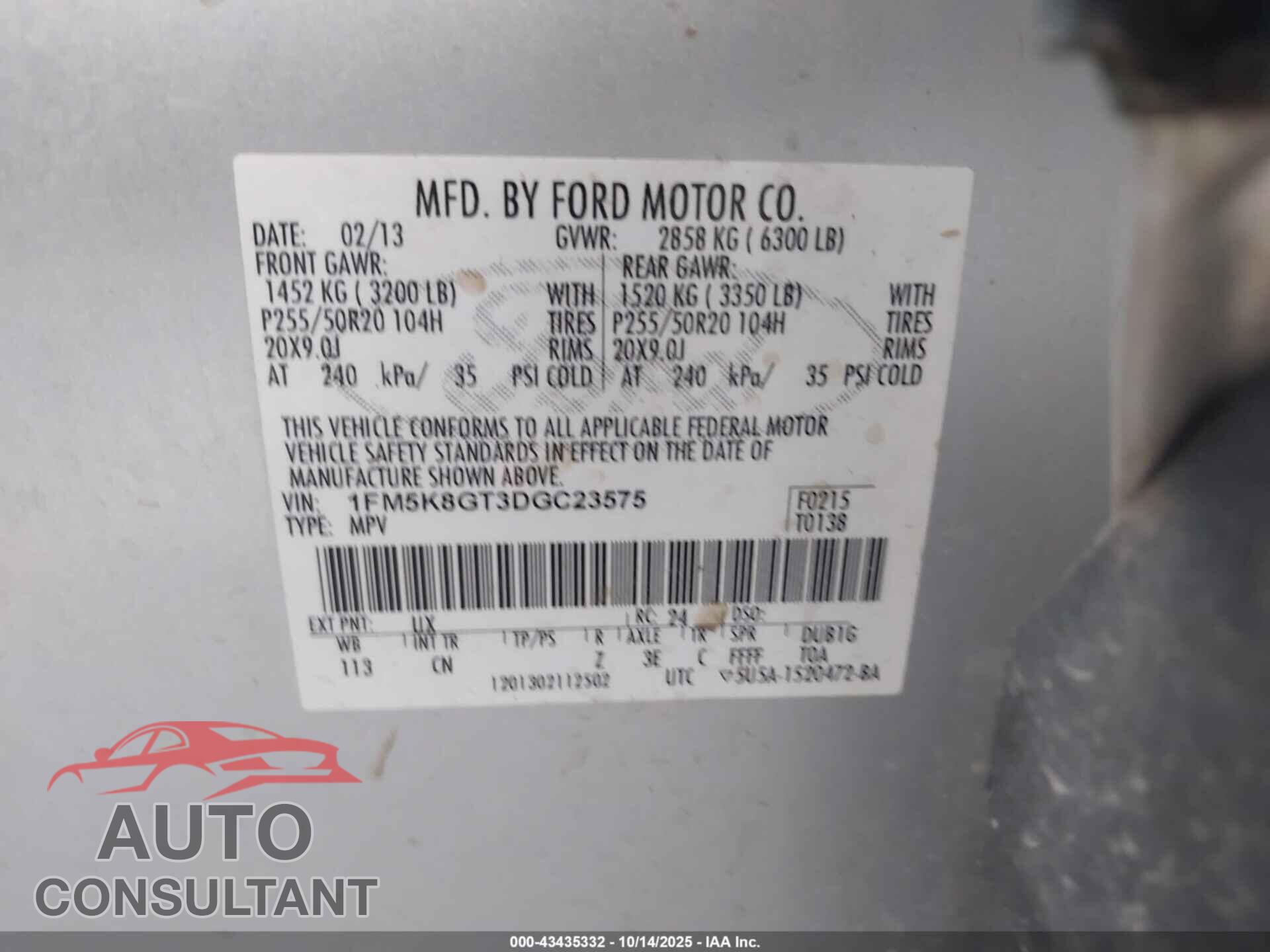 FORD EXPLORER 2013 - 1FM5K8GT3DGC23575