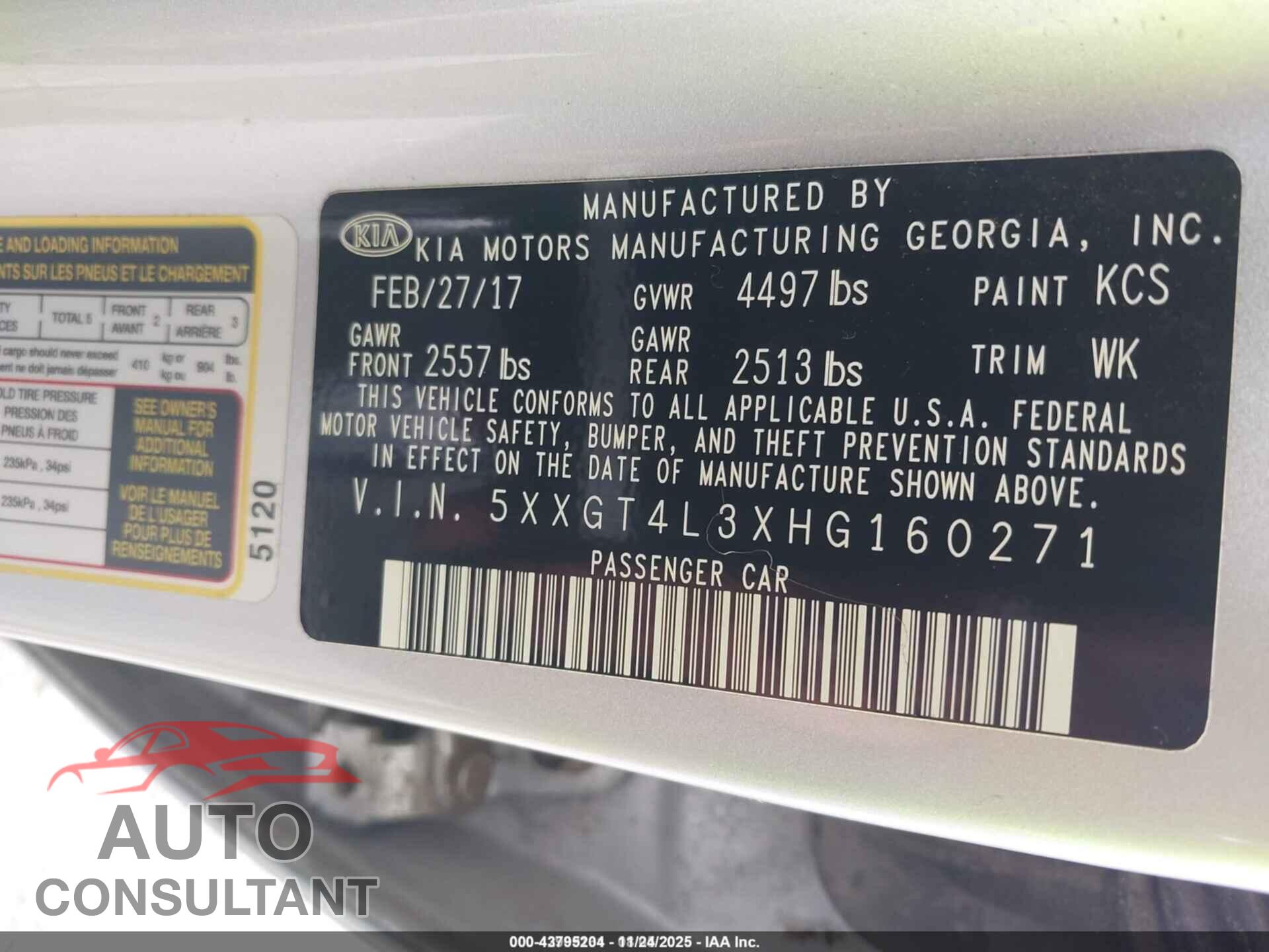 KIA OPTIMA 2017 - 5XXGT4L3XHG160271