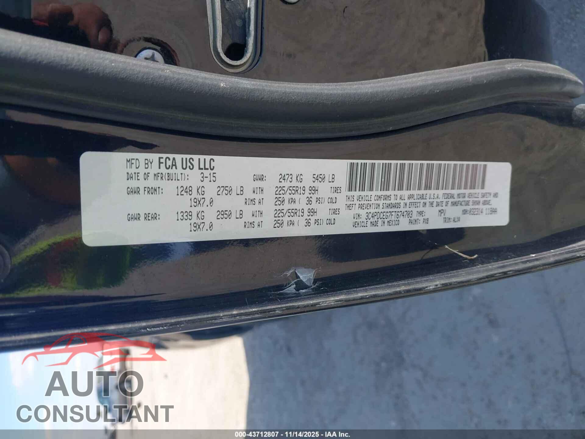 DODGE JOURNEY 2015 - 3C4PDCEG7FT674703