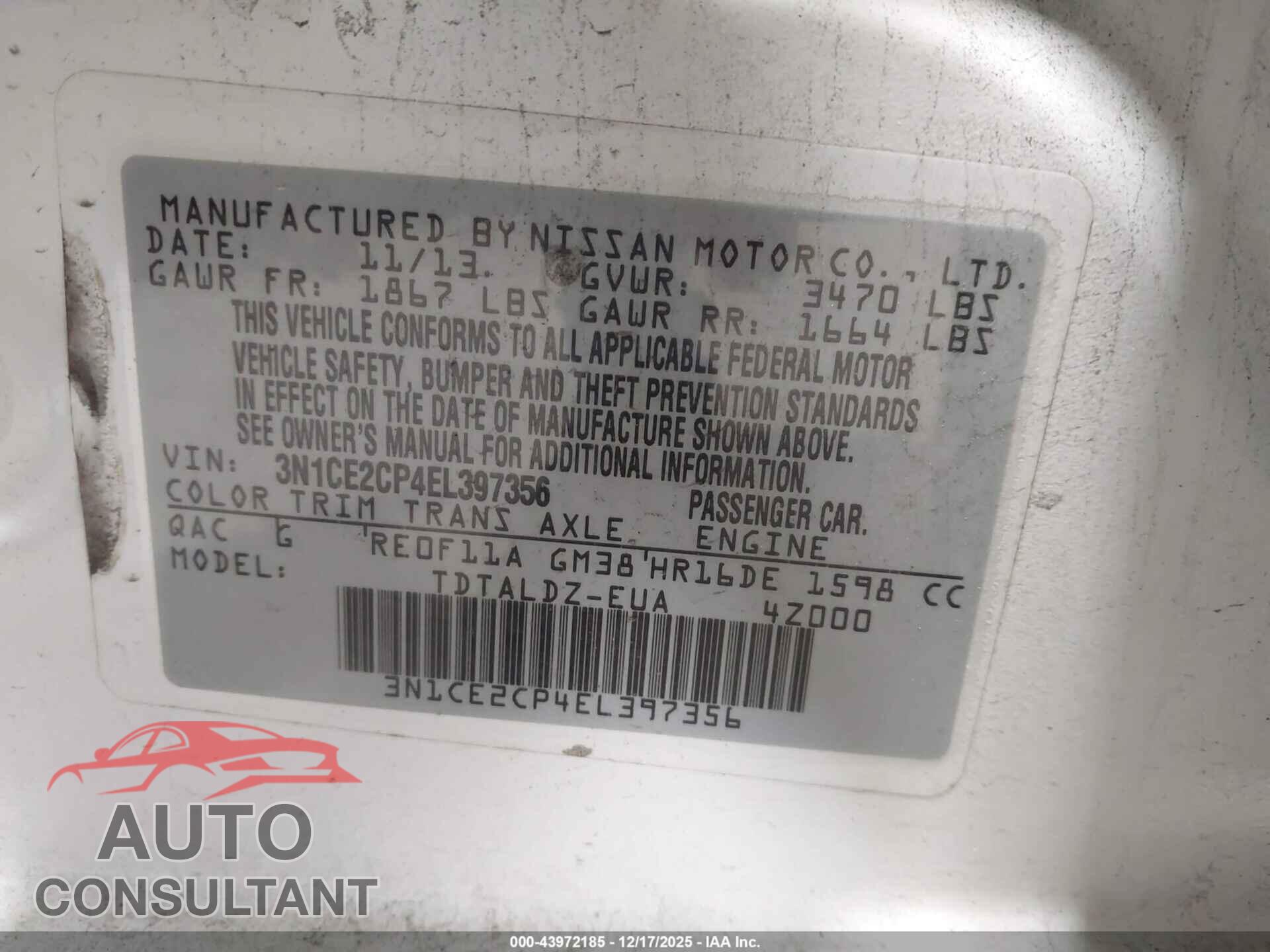 NISSAN VERSA NOTE 2014 - 3N1CE2CP4EL397356