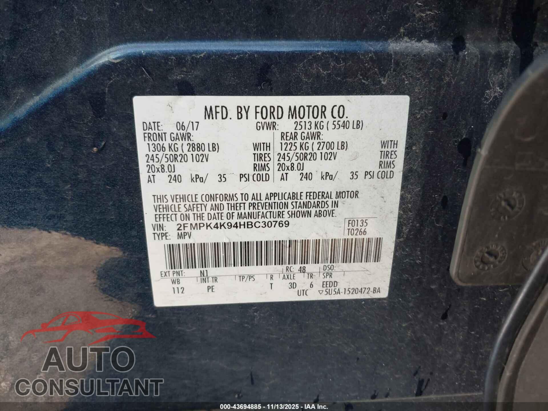 FORD EDGE 2017 - 2FMPK4K94HBC30769