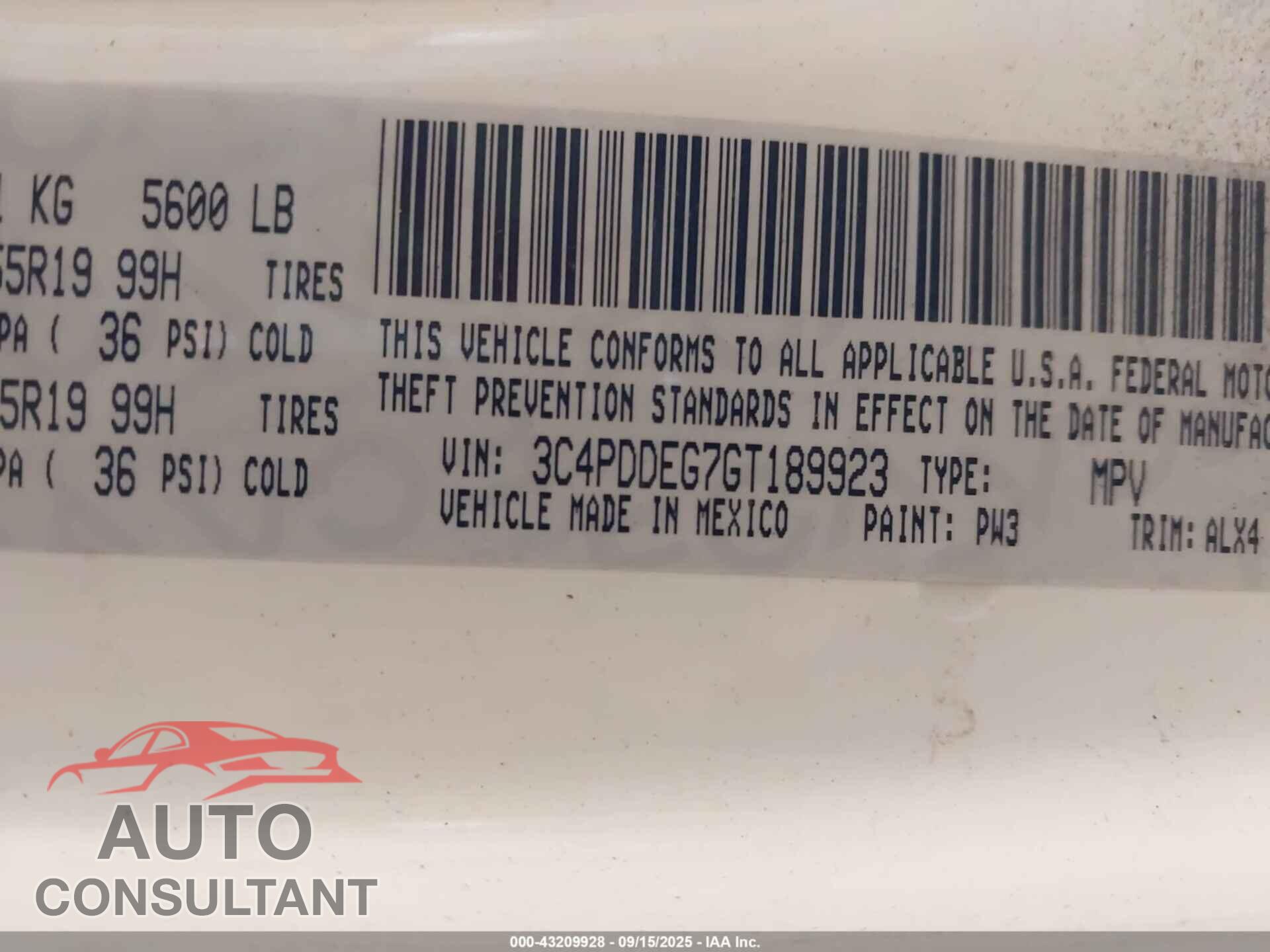 DODGE JOURNEY 2016 - 3C4PDDEG7GT189923