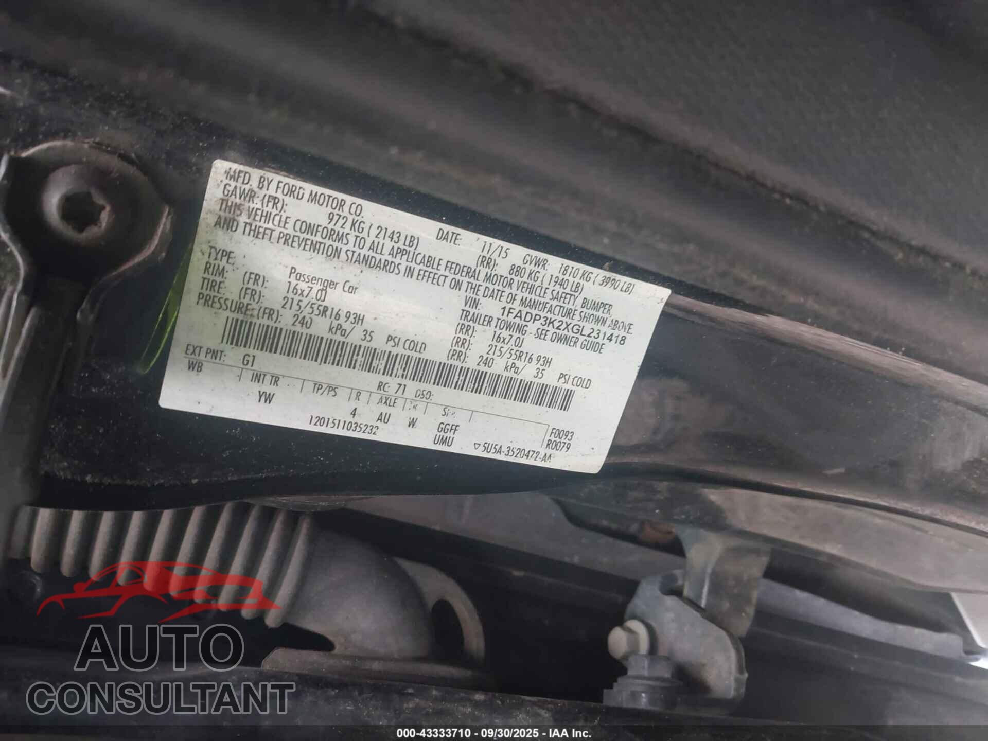 FORD FOCUS 2016 - 1FADP3K2XGL231418