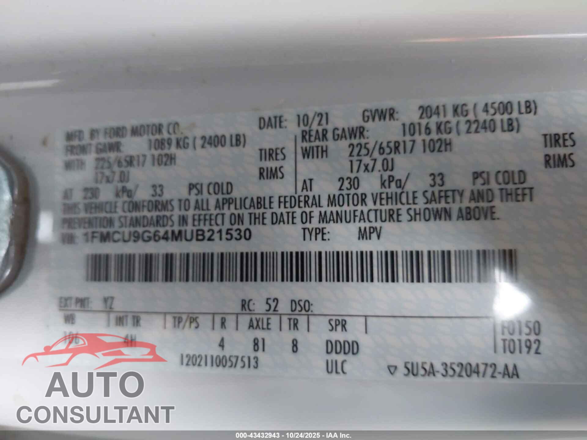 FORD ESCAPE 2021 - 1FMCU9G64MUB21530