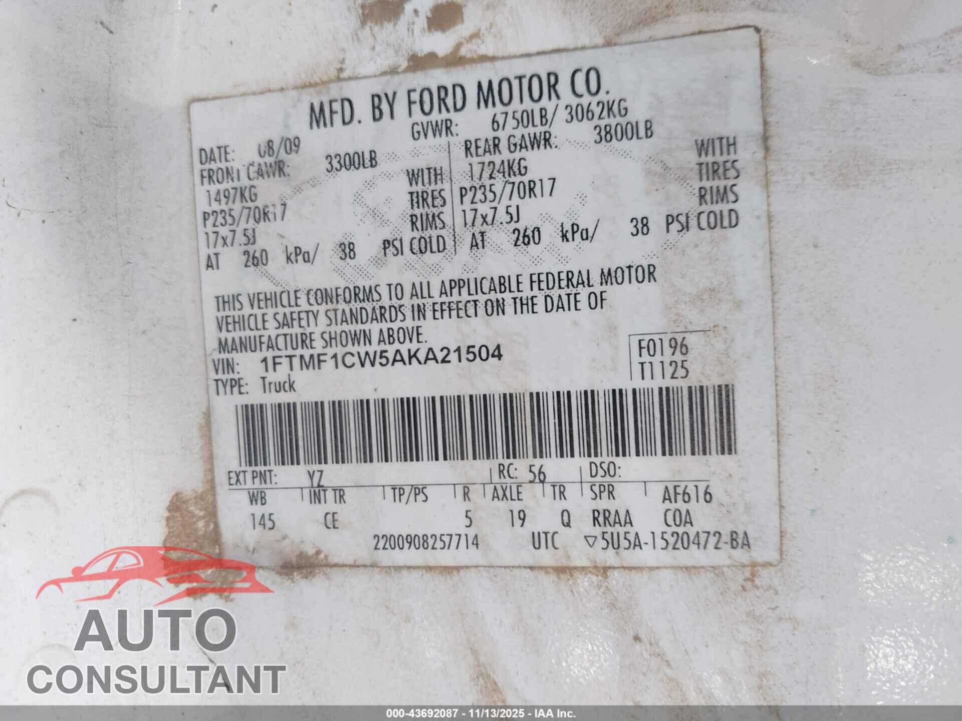 FORD F-150 2010 - 1FTMF1CW5AKA21504