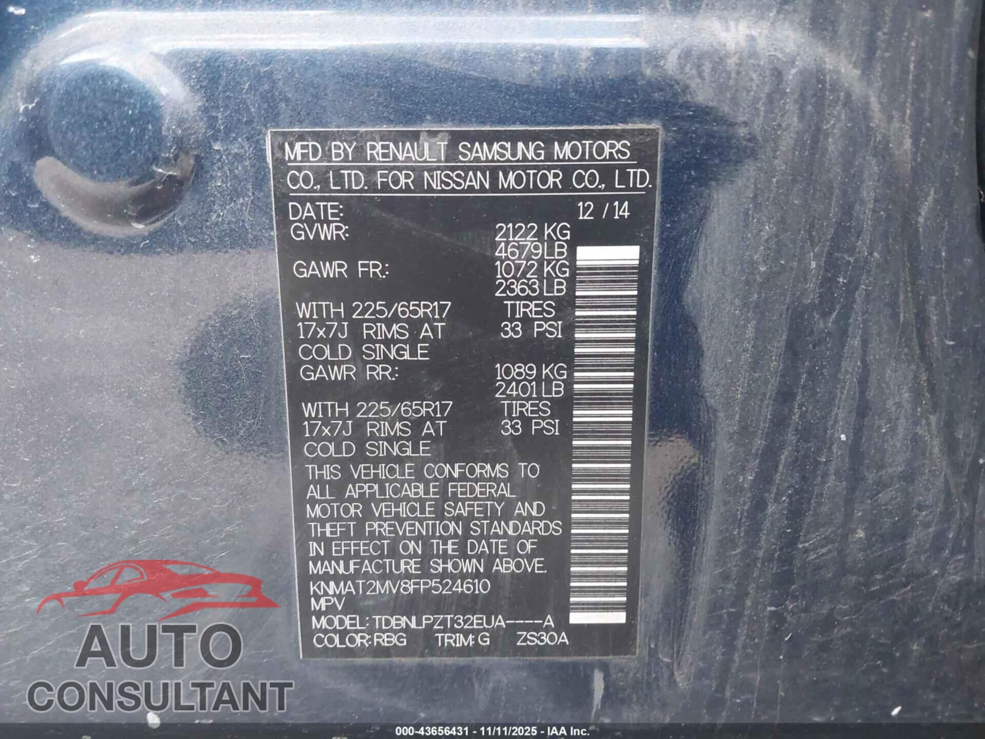 NISSAN ROGUE 2015 - KNMAT2MV8FP524610