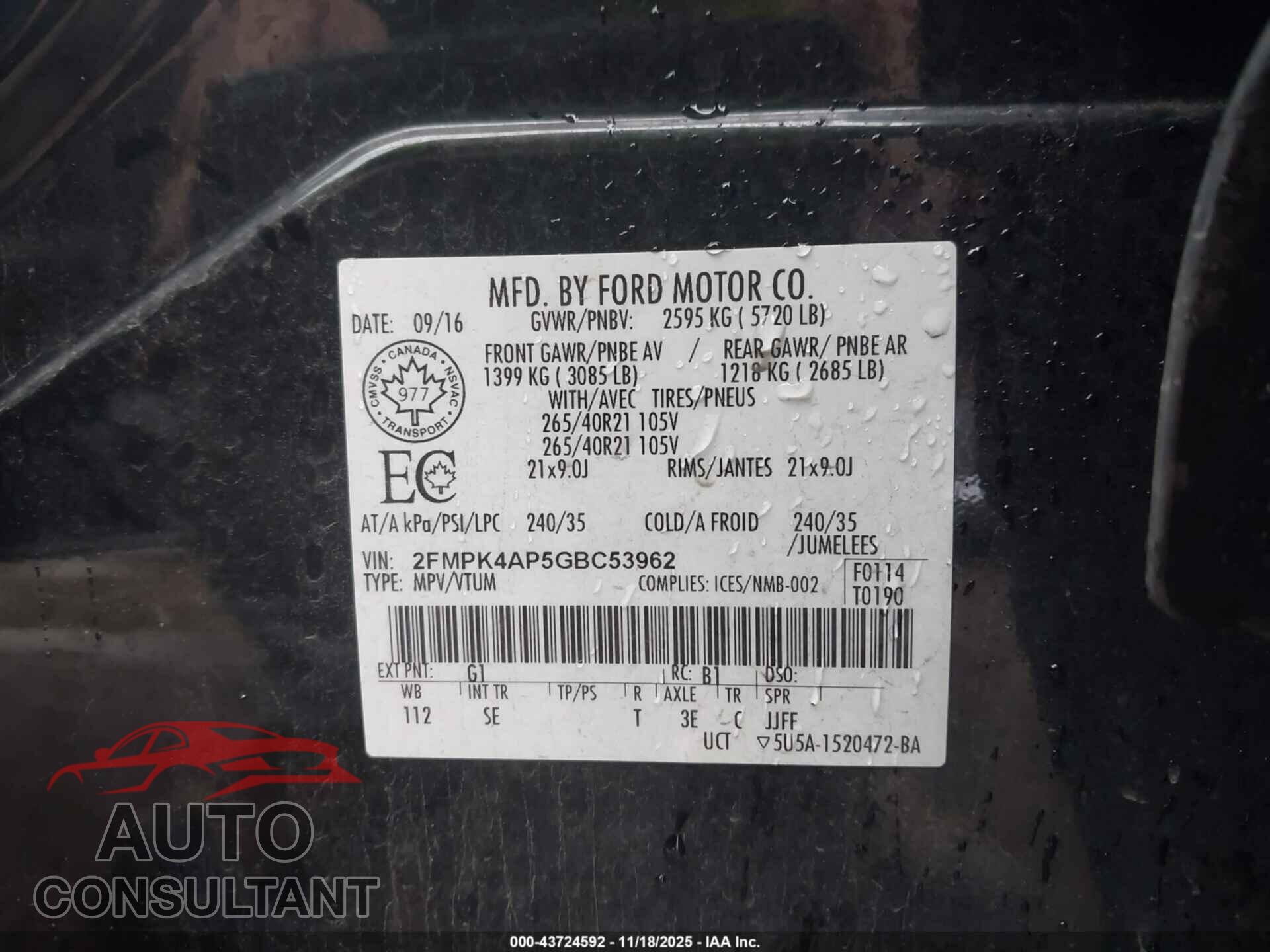 FORD EDGE 2016 - 2FMPK4AP5GBC53962