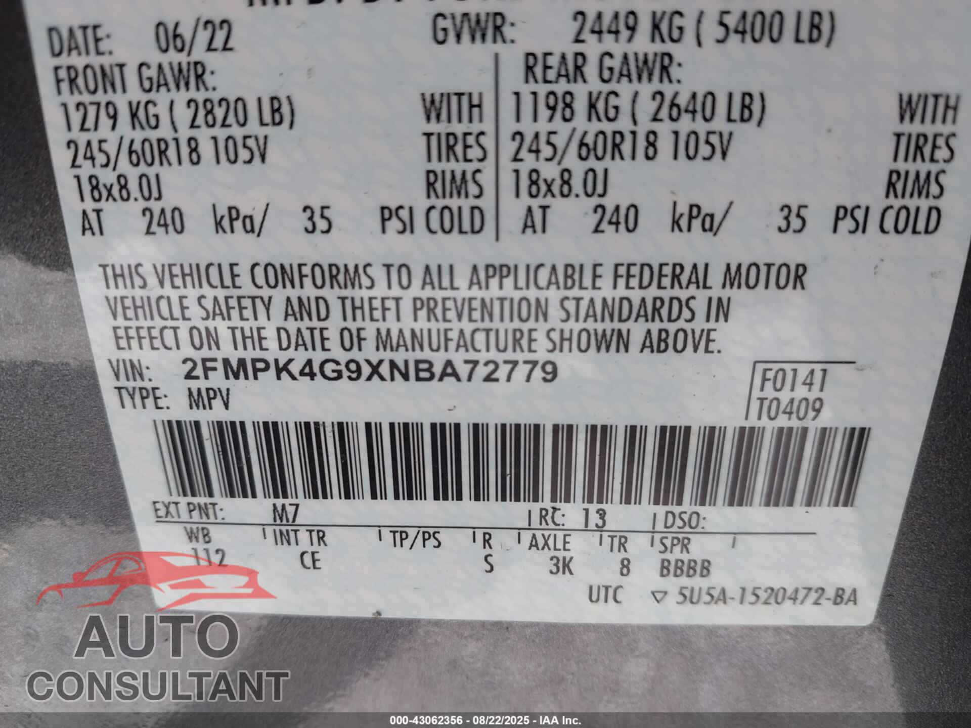 FORD EDGE 2022 - 2FMPK4G9XNBA72779