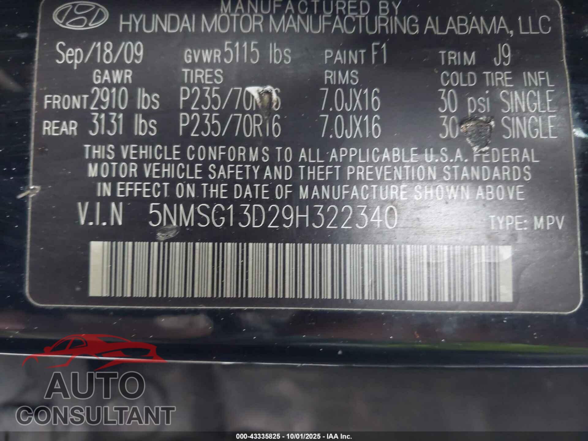HYUNDAI SANTA FE 2009 - 5NMSG13D29H322340