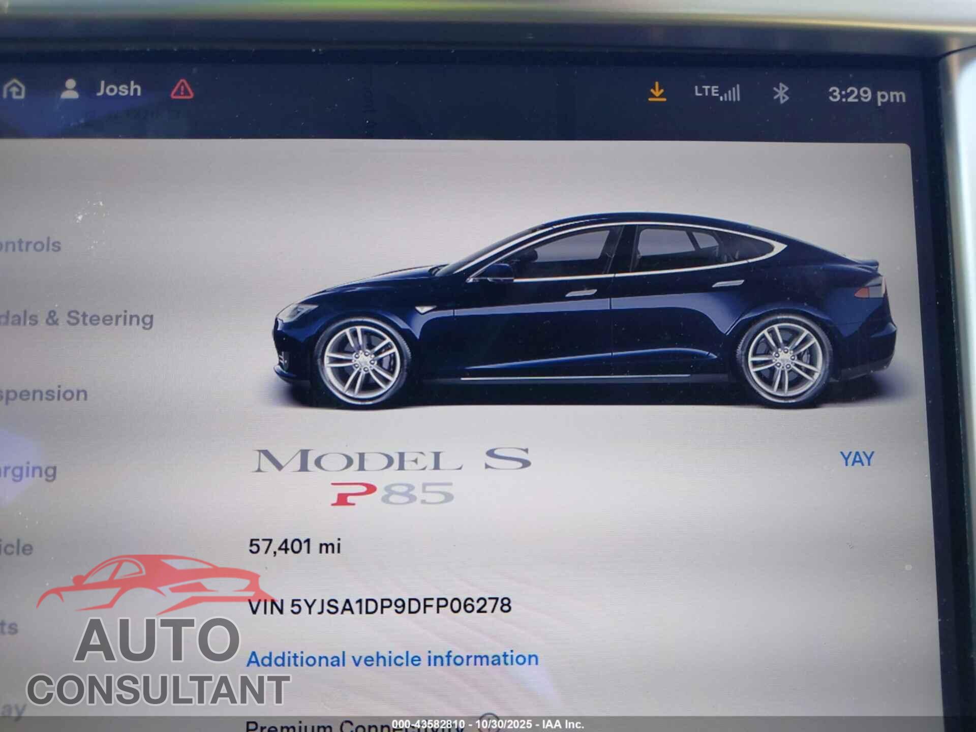 TESLA MODEL S 2013 - 5YJSA1DP9DFP06278