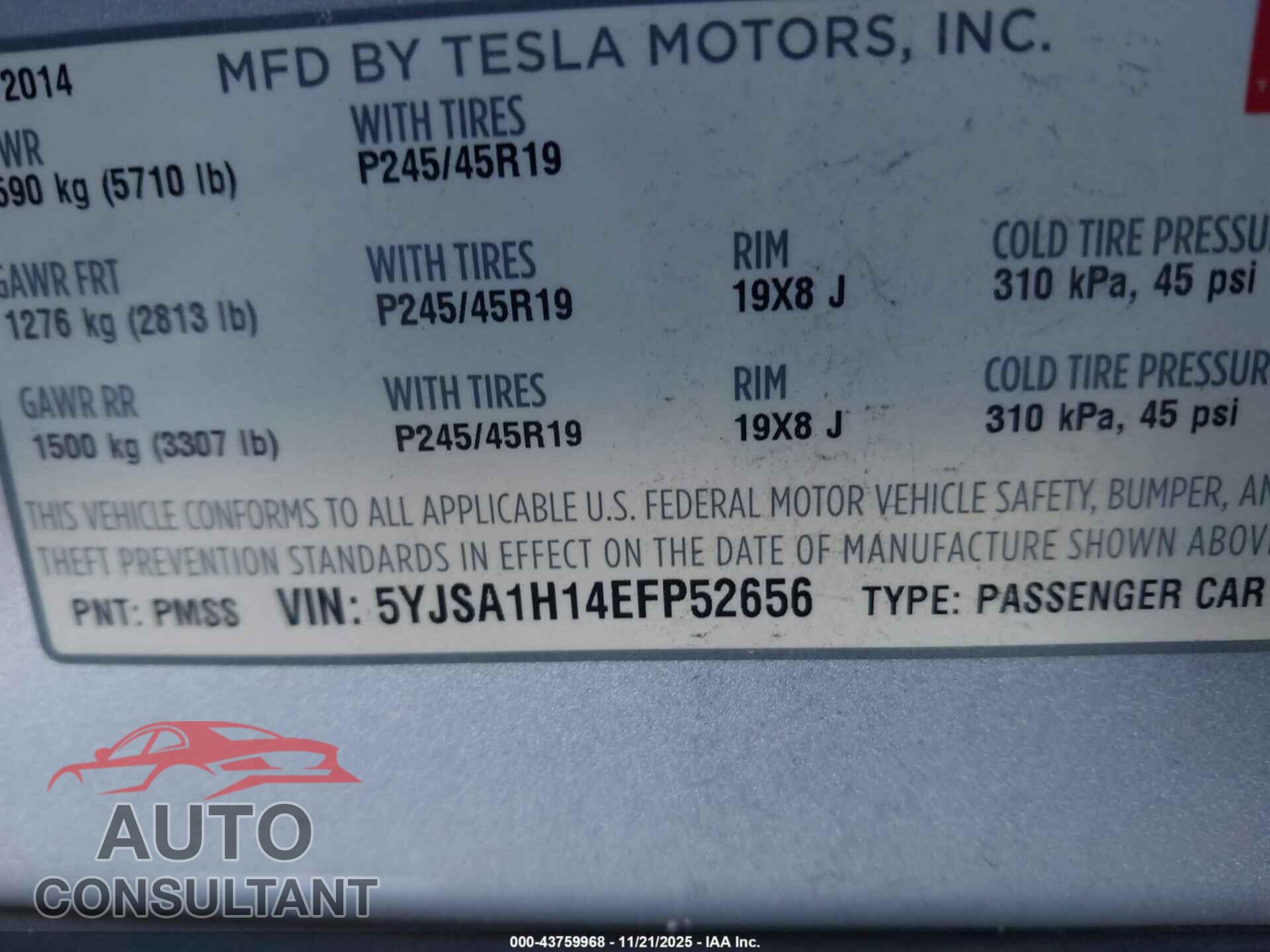 TESLA MODEL S 2014 - 5YJSA1H14EFP52656