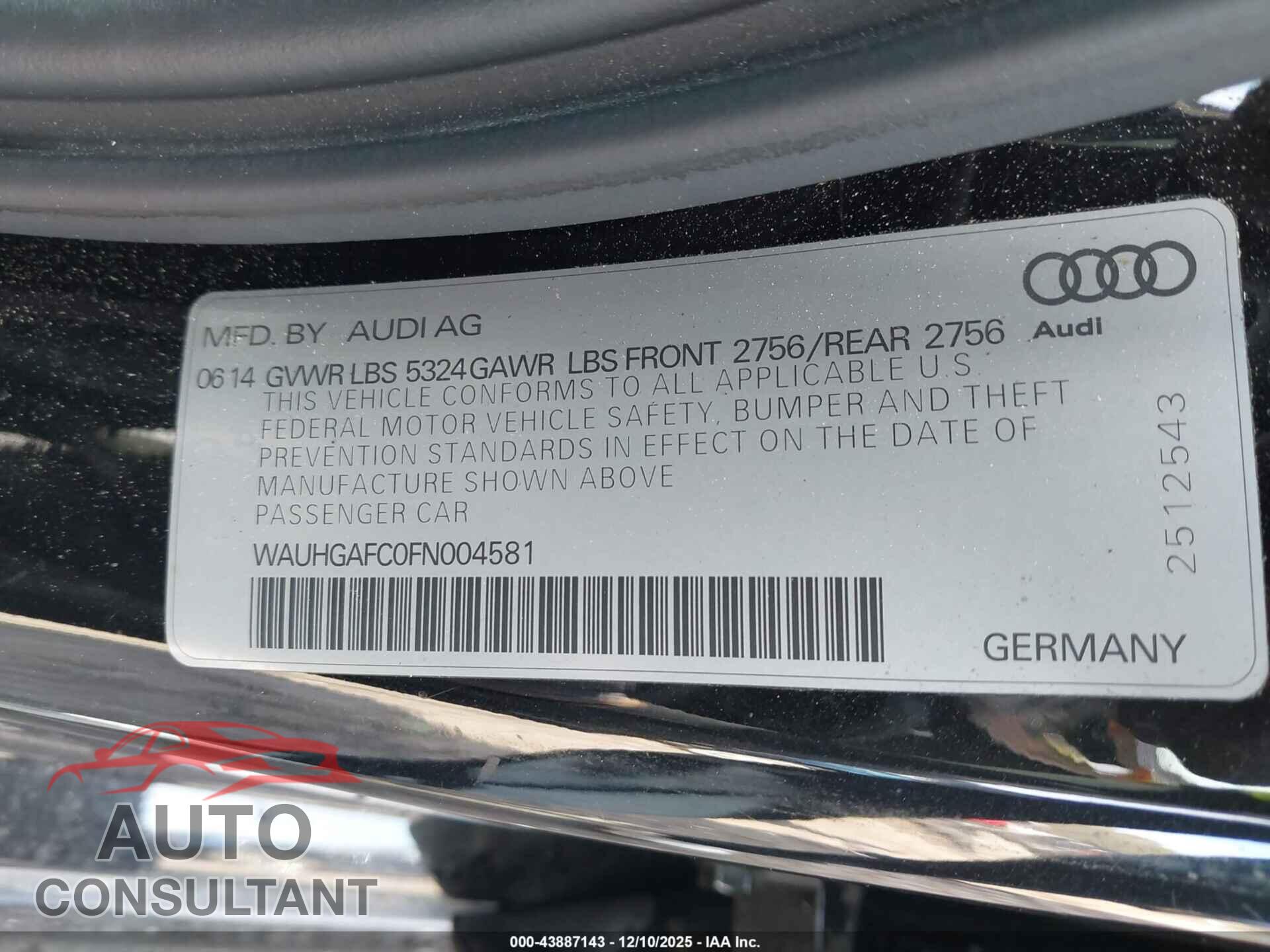 AUDI A6 2015 - WAUHGAFC0FN004581