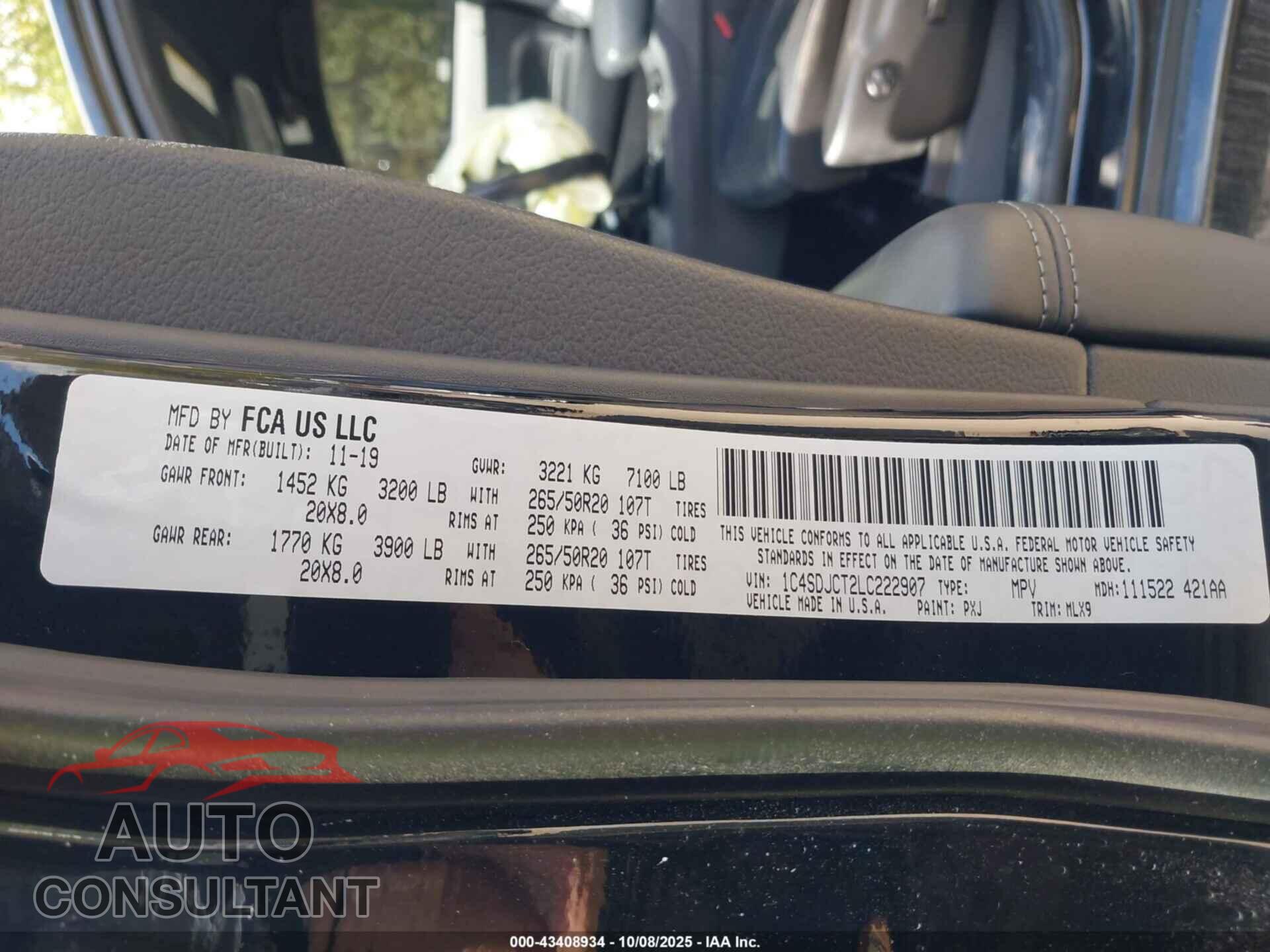 DODGE DURANGO 2020 - 1C4SDJCT2LC222907