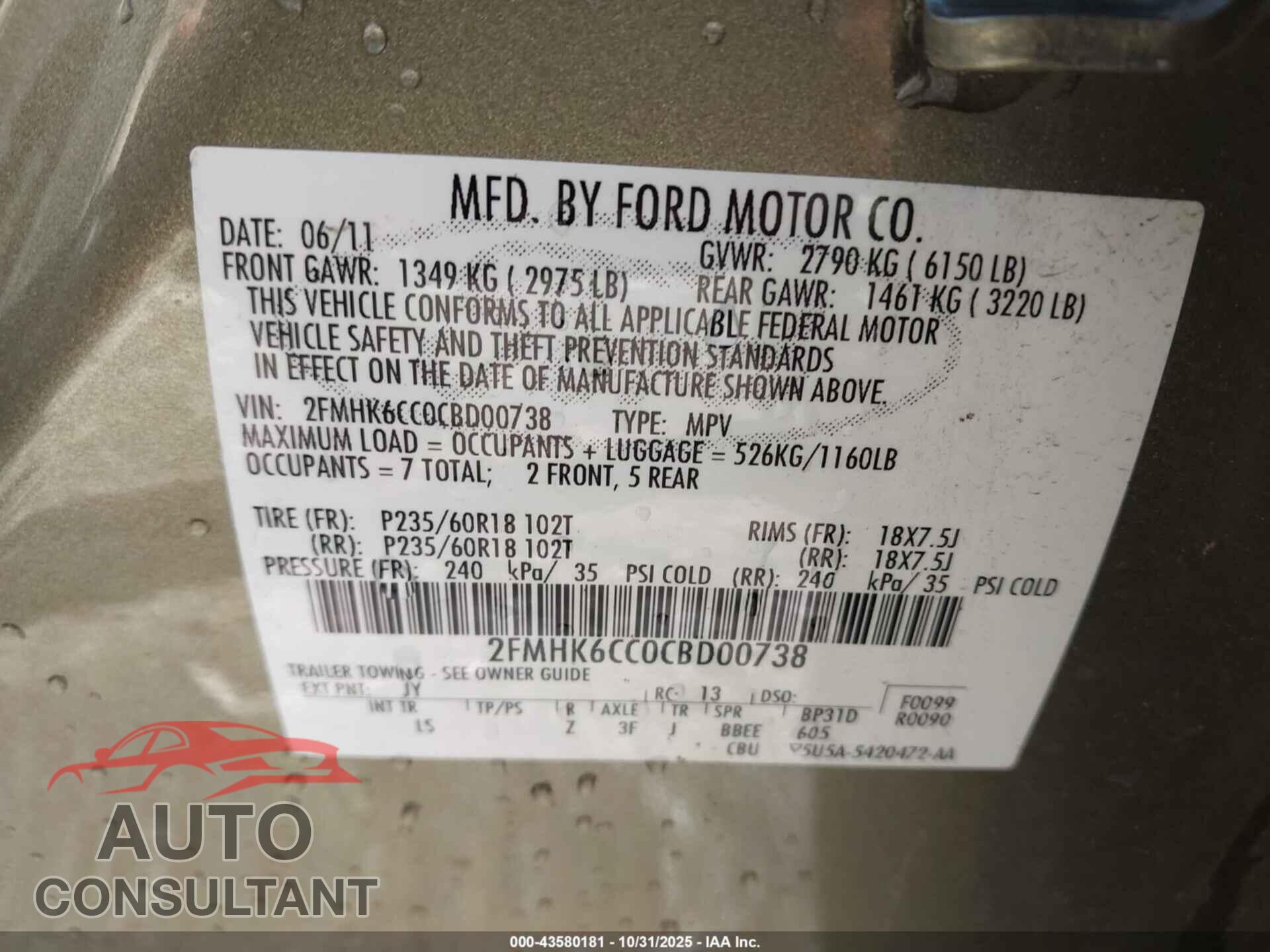 FORD FLEX 2012 - 2FMHK6CC0CBD00738